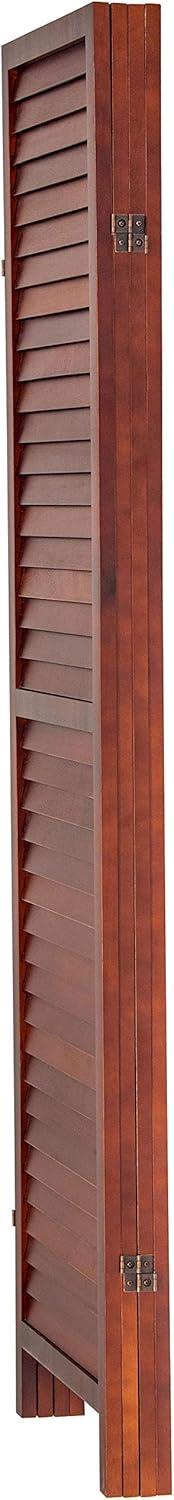 Oriental Furniture 6 ft. Tall Wooden Louvered Room Divider Walnut 4 Panel