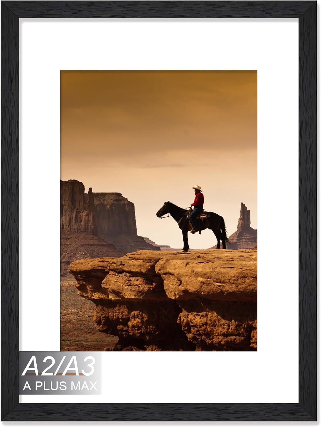 A PLUS MAX 20x24 Picture Frame with mat for 16x20 Picture with Polished Plexiglass Horizontal and Vertical Formats with Included Hanging Hardware-Black