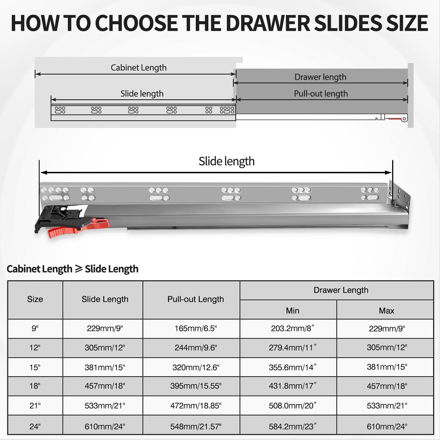 18 Inch Soft Close Full Extension Drawer Slides with Locking Devices