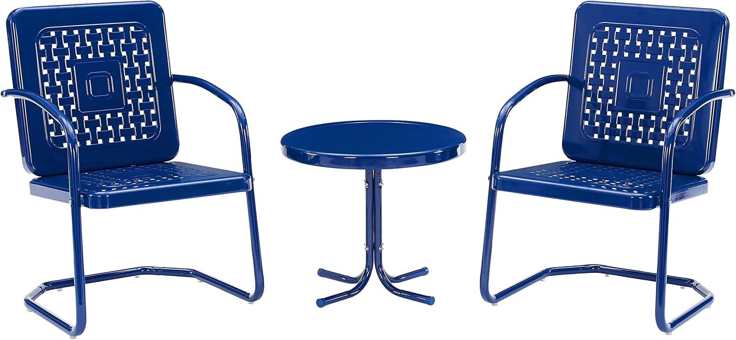 Crosley Furniture Bates 3 Piece Outdoor Metal Chair Set in Navy