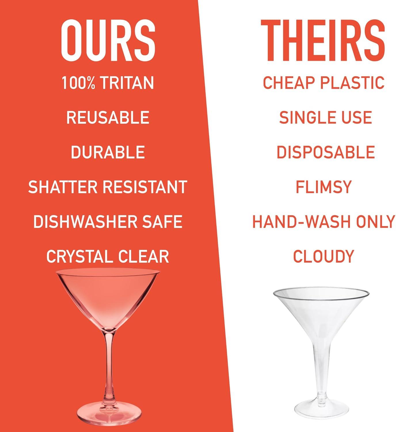 D'Eco Unbreakable Martini Glasses (4pk, 9 oz Tritan Glassware) Reusable Glasses- Great for Galentine's Day - Valentine's Day Gift Idea