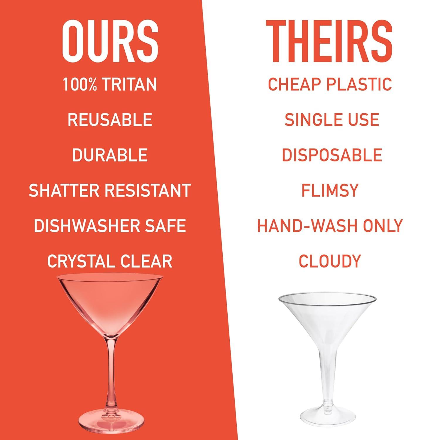 D'Eco Unbreakable Martini Glasses (4pk, 9 oz Tritan Glassware) Reusable Glasses- Great for Galentine's Day - Valentine's Day Gift Idea