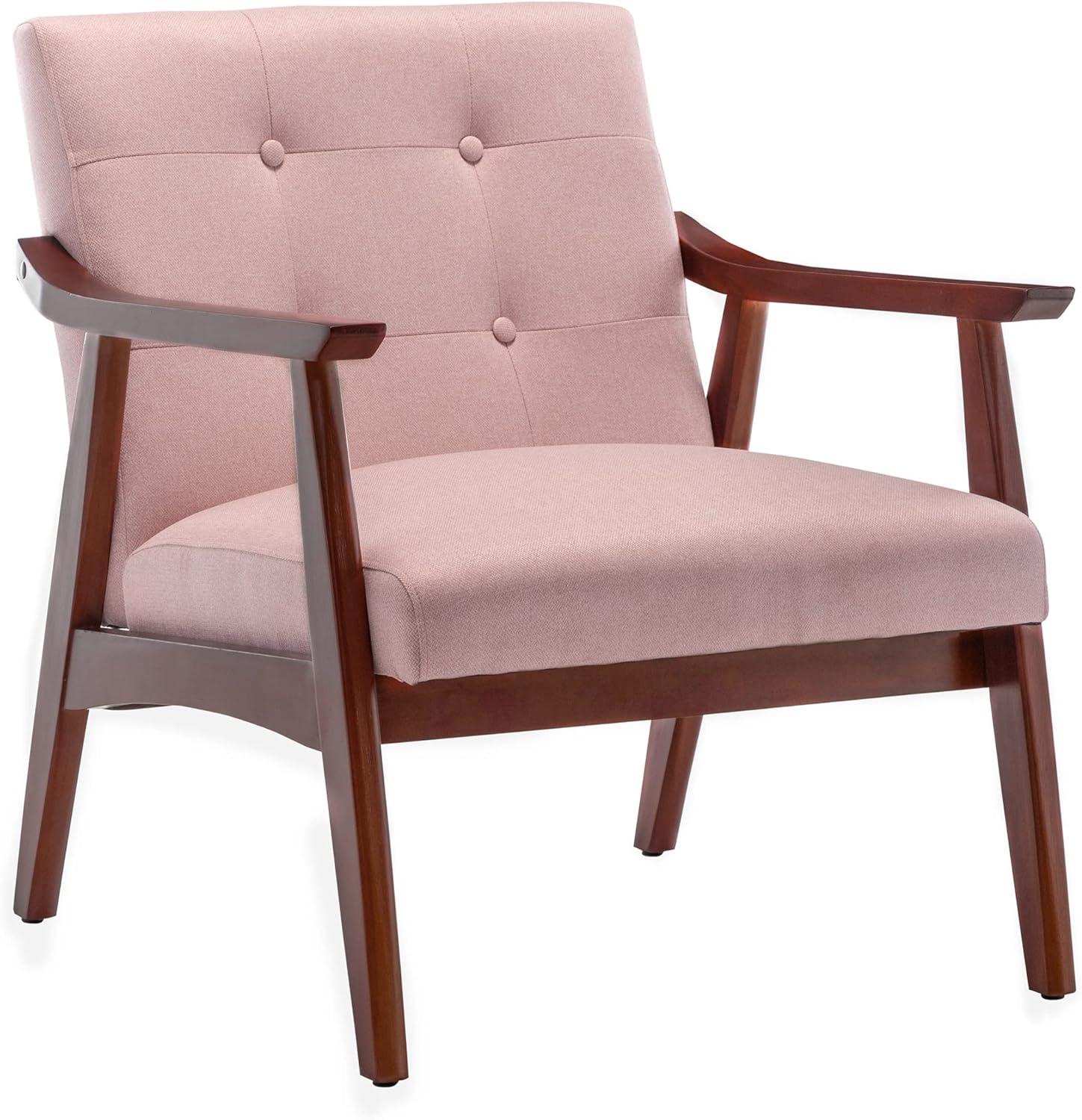 Pearl Pink Fabric Espresso Wood Accent Chair 28x32x29 in