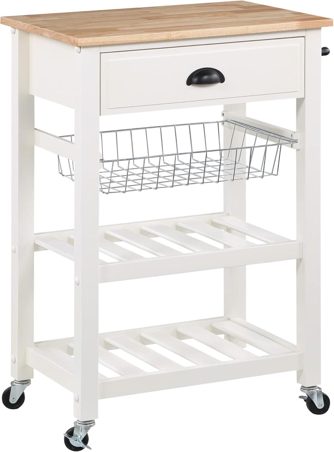 Hampton Engineered Wood Kitchen Cart With Wood Top and White Base