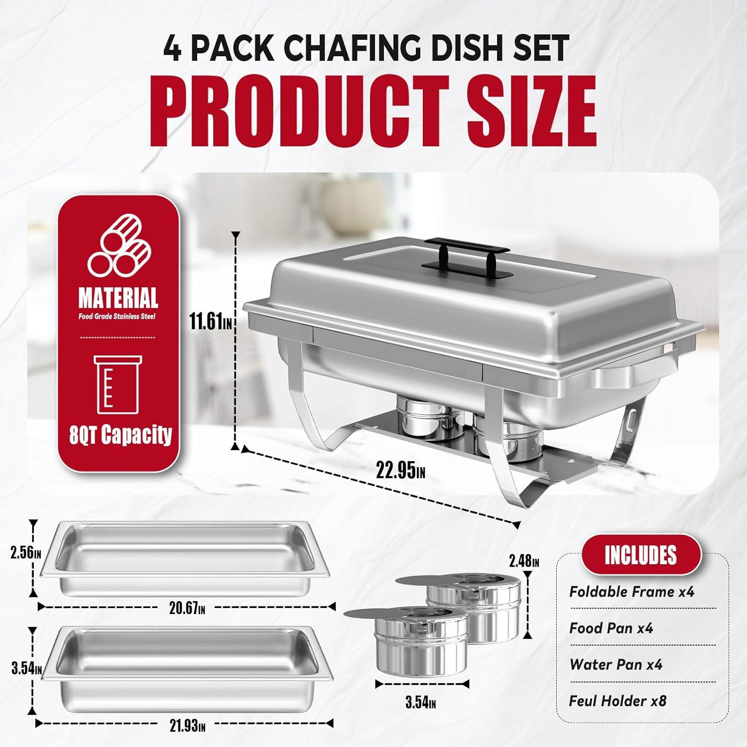 The Party Aisle™ Chafing Dishes For Buffet 4 Pack, 8 Qt Stainless Steel Chafers And Buffet Warmers Sets With Lid, Rectangle Serving Food Warmer Catering Supplies Buffet Display For Parties