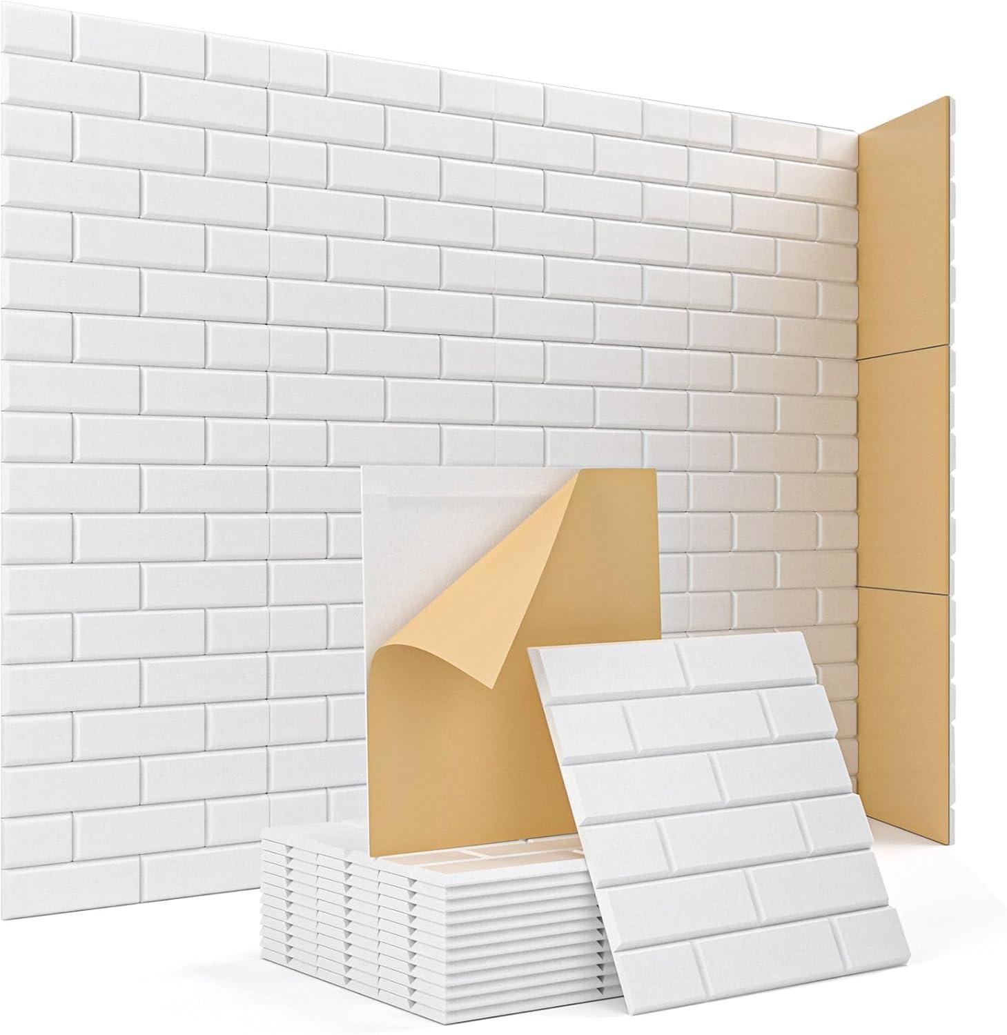 Acoustic Panelss, Kuchoow 12 Pack Brick Type Self-Adhesive Acoustic Panels Sound Proof Noise Cancelling Wall Panels Sound Dampening Panels For Wall Door 12" X 12" X 0.4" White