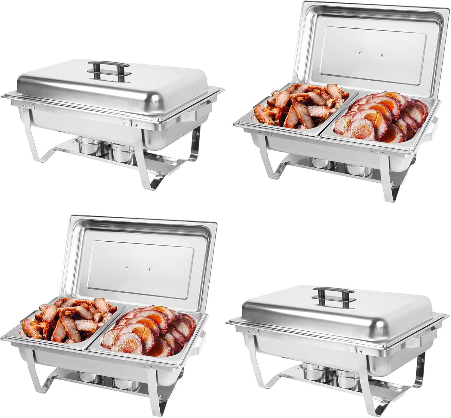 Chafing Dish Buffet Set 4 Pack, 8 QT Food Servers and Warmers Stainless Steel Chafer with Water Pan for Weddings, Parties, Banquets, and Catering