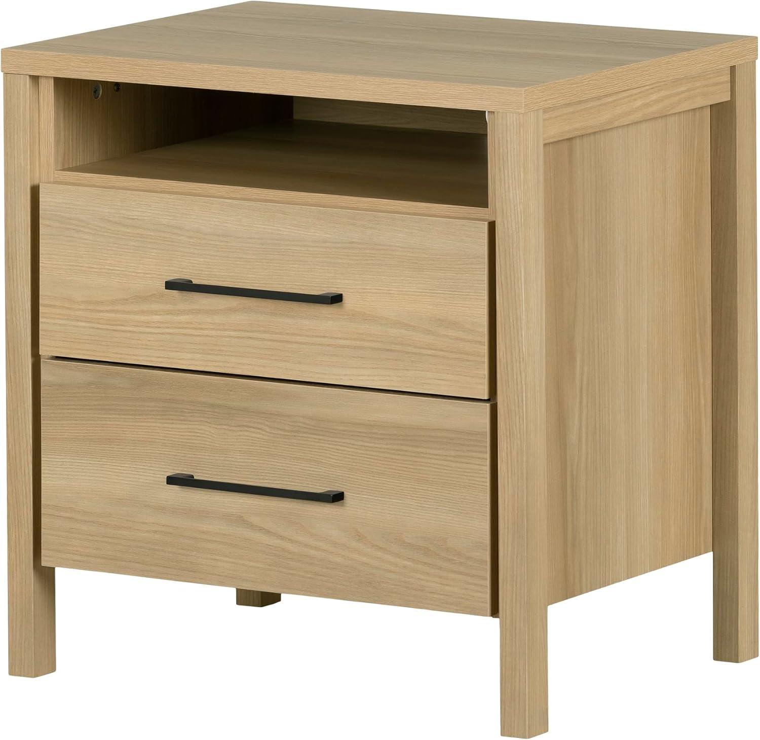 South Shore Gravity 2 Drawer Nightstand Natural Ash: Contemporary Bedside Storage, Laminate Surface