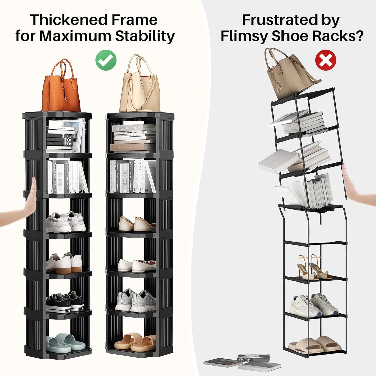 Kitstorack Vertical Shoe Rack: 8 Tiers Stackable Shoe Rack for Closet DIY Free Standing Shoe Organizer Small Shoe Shelf for Small Spaces and Narrow Spaces Plastic