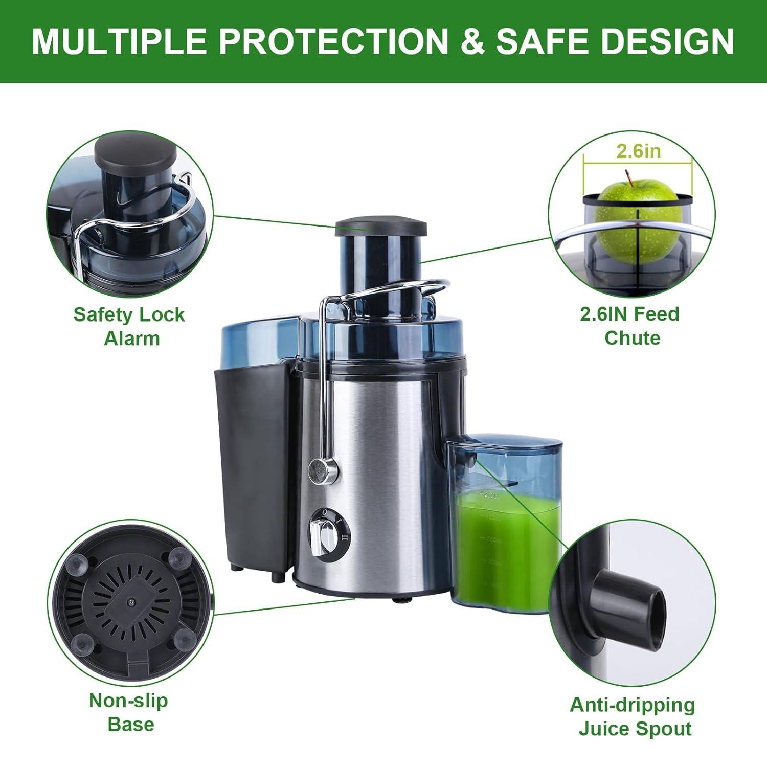 Moclever Juicer Machine, 1000W Centrifugal Juicer Extractor with 2 Speeds 3.6in Wide Feed Chute 17Oz Juicer Cup 54Oz Pulp Collector, Easy to Clean, Stainless Steel Electric Juicer