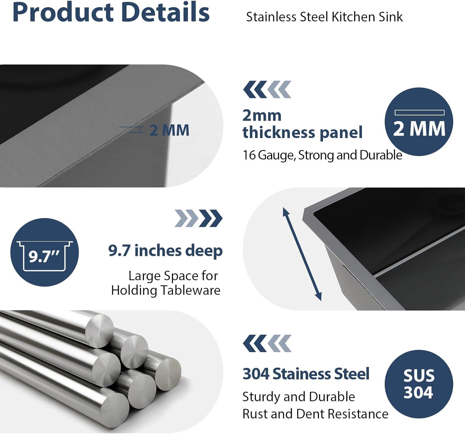 32'' L Undermount Single Bowl Stainless Steel Kitchen Sink