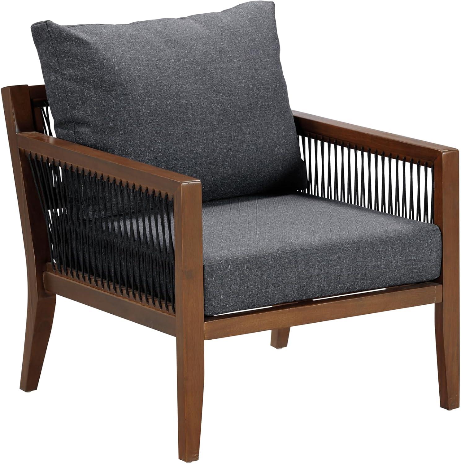 Bohemian Cushioned Patio Chair, White Outdoor Lounge Chair With Solid Wood Frame