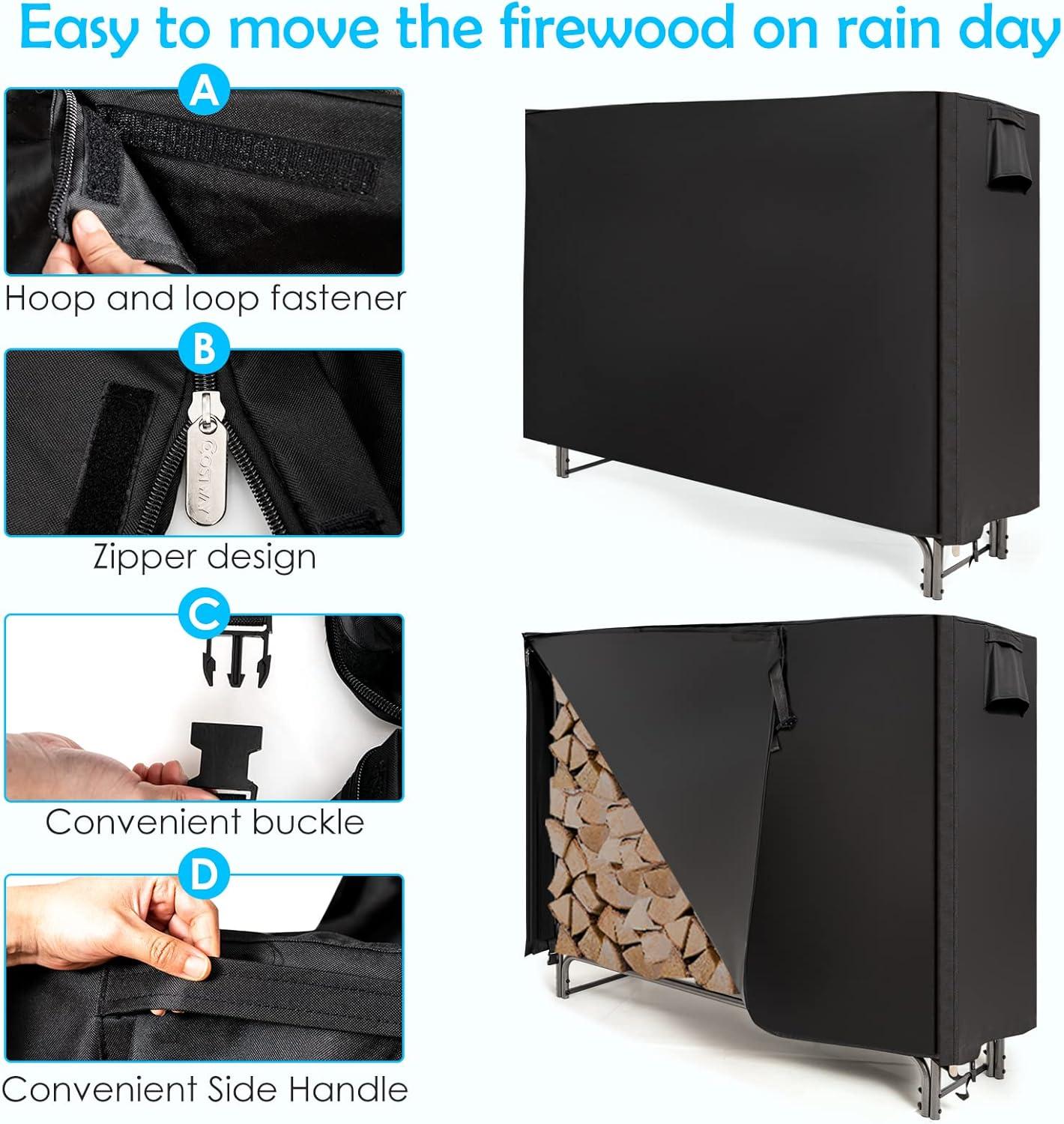 Goplus 5FT Firewood Rack Outdoor with Cover, Heavy Duty Firewood Log Holder, Waterproof Weather Resistant Fire Wood Rack Storage Stacker, Steel Tubular Log Stand for Fireplace, Patio, Courtyard