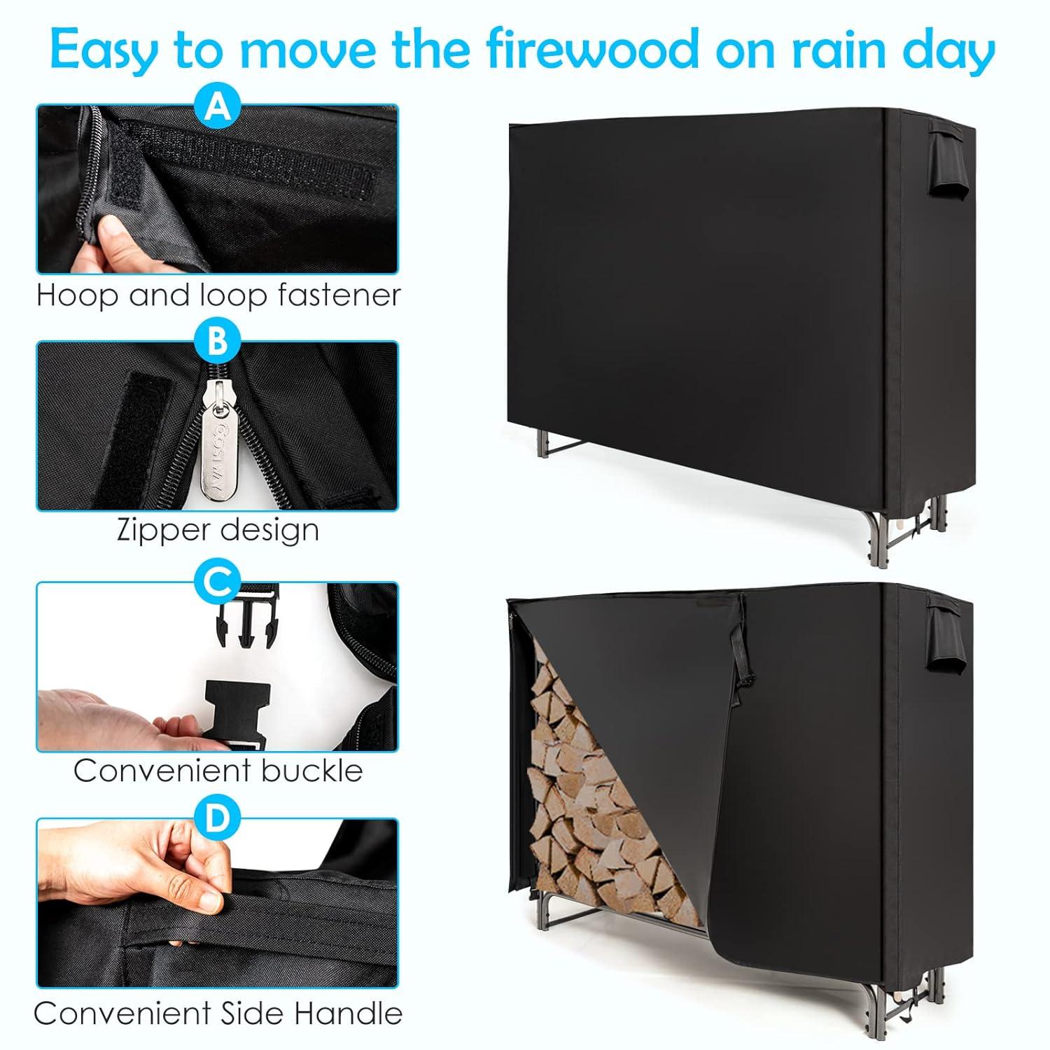 Goplus 5FT Firewood Rack Outdoor with Cover, Heavy Duty Firewood Log Holder, Waterproof Weather Resistant Fire Wood Rack Storage Stacker, Steel Tubular Log Stand for Fireplace, Patio, Courtyard