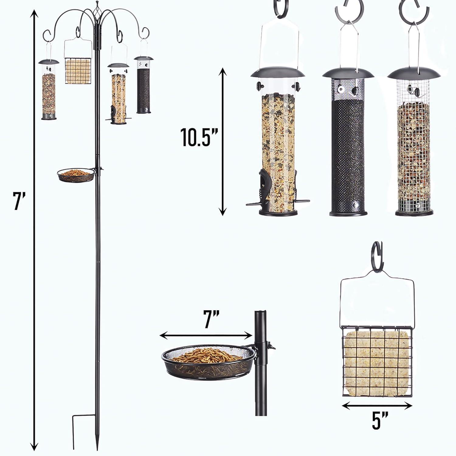 Black Metal Squirrel Resistant Bird Feeder Pole with Multiple Feeders