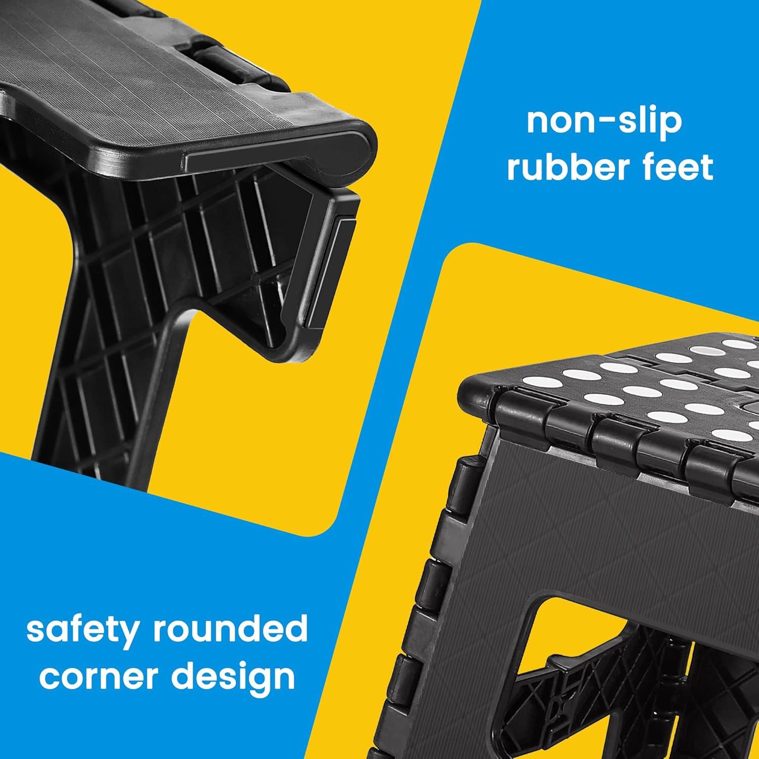 ACSTEP Folding Step Stool 9'' Tall Kids Step Stool Plastic Step Stools with Non-Slip Surface - Black