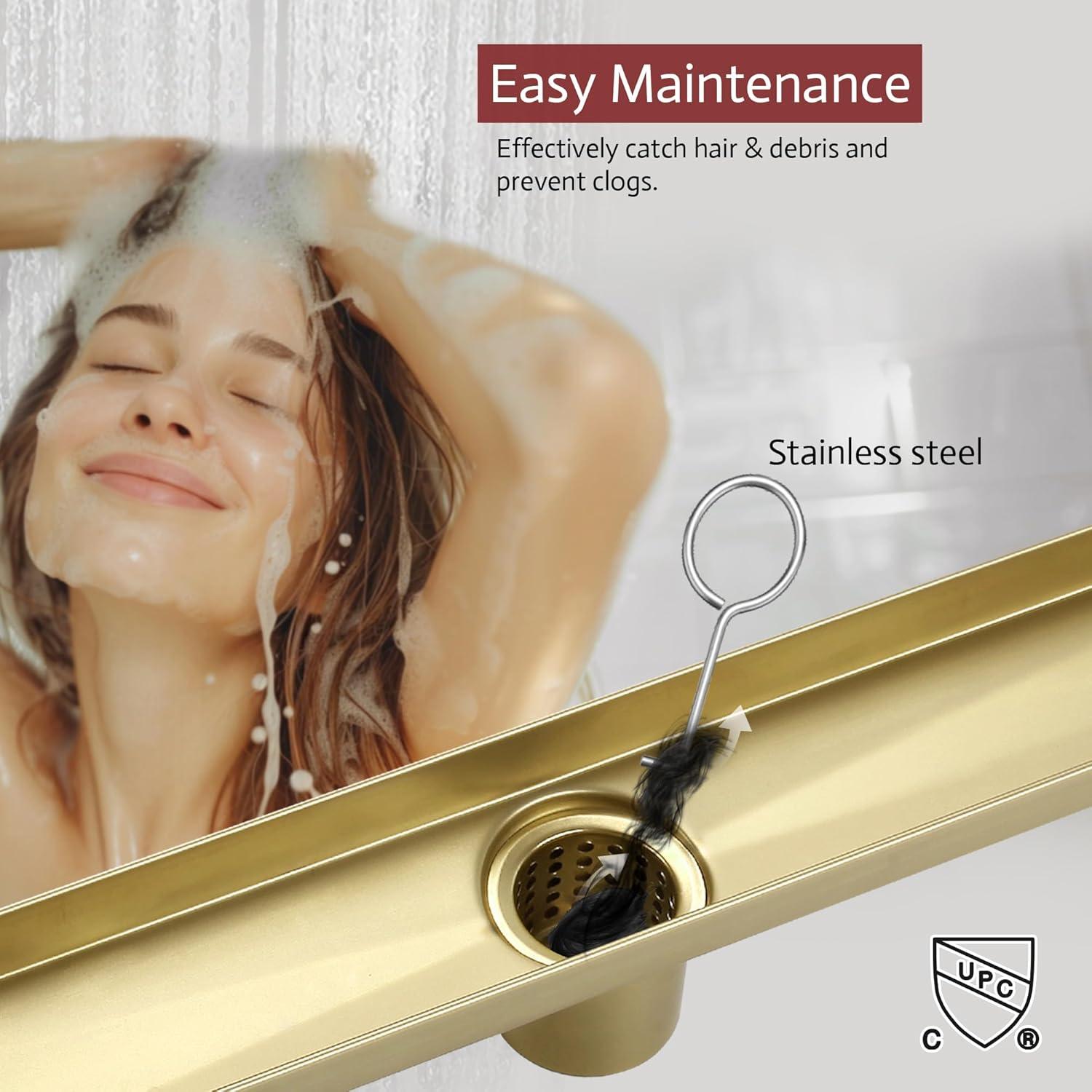 24-Inch Brushed Gold Stainless Steel Linear Shower Drain