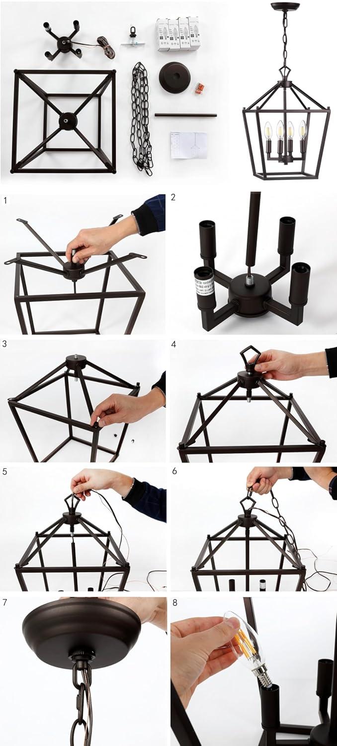 Pagoda 12" 4-Bulb Lantern Metal LED Pendant, Oil Rubbed Bronze/Brass Gold