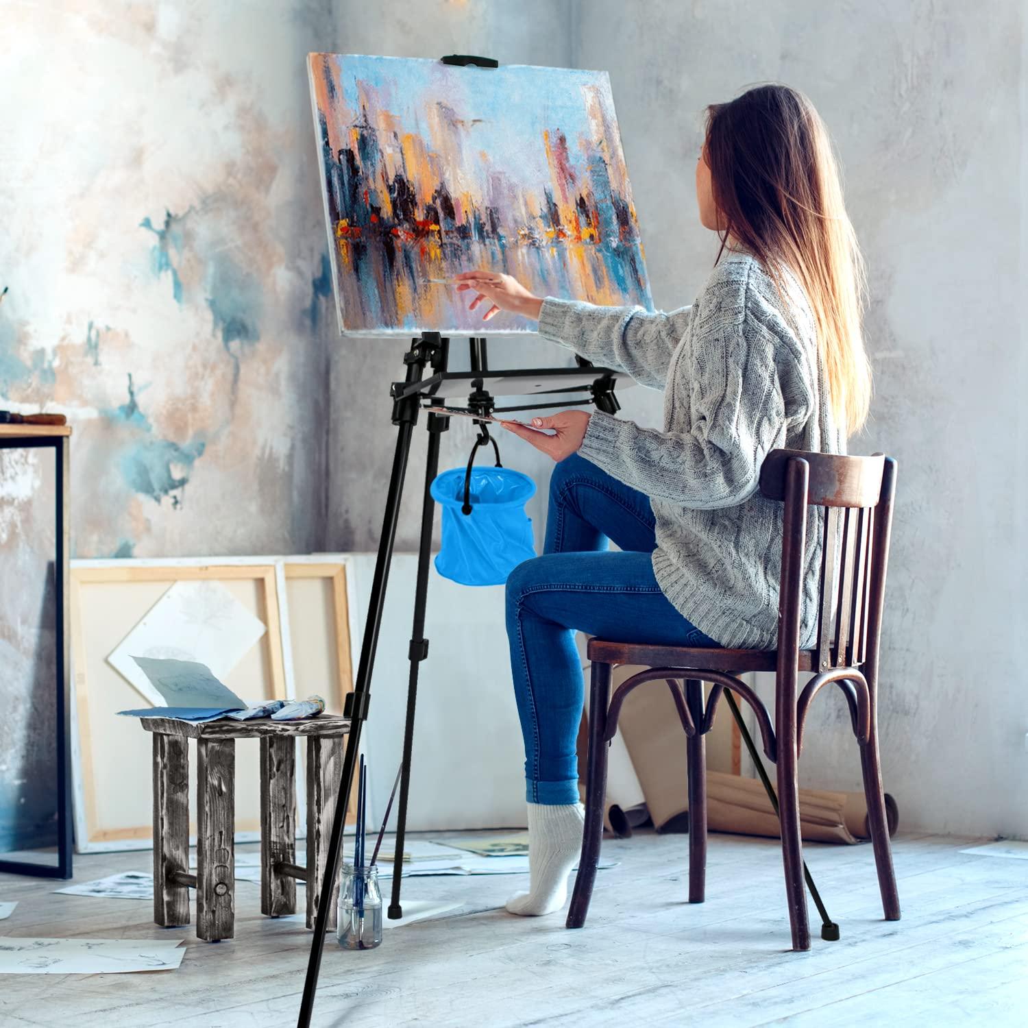 61"-20"Artist Easel Stand, Thick Aviation Aluminum Tripod Display Easel with Portable Bag for Floor/Table-Top Drawing and Displaying, Painting Easel for kids Adult, Spirit Level, Black