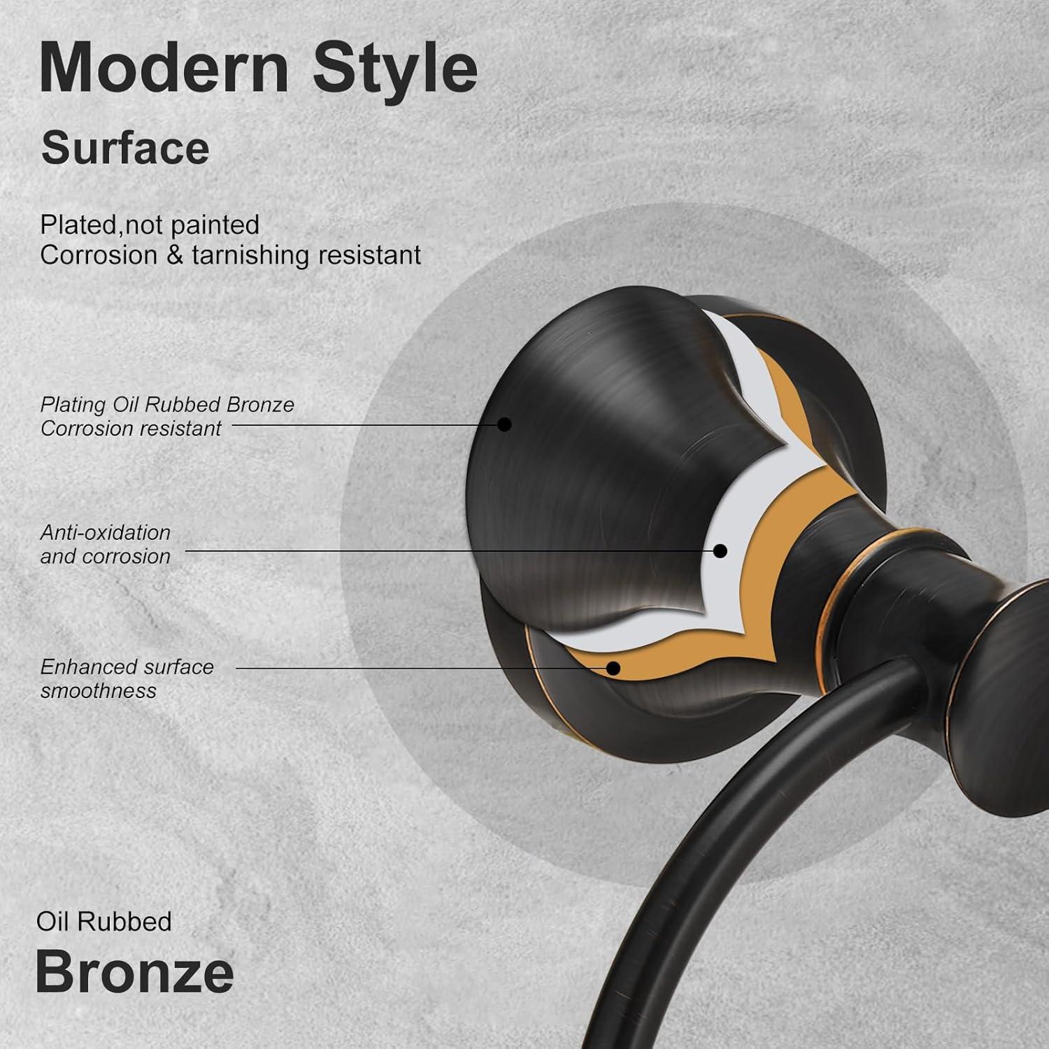 BESy Oil Rubbed Bronze Bathroom Hand Towel Ring Towel Holder, Rustproof Wall Mounted Bathroom Hardware Accessory SUS 304 Stainless Steel Towel Rack