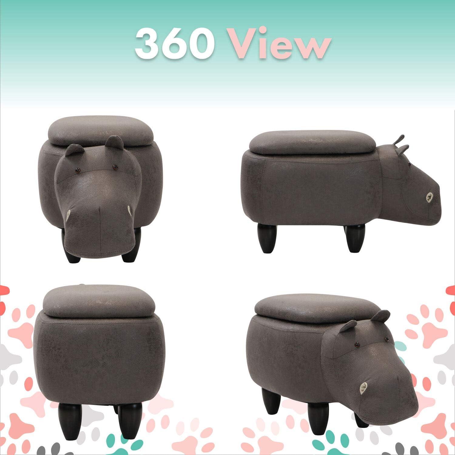 Critter Sitters 15-In. Seat Height Dark Gray Hippo Animal Shape Storage Ottoman - Furniture for Nursery, Bedroom, Playroom, and Living Room Decor