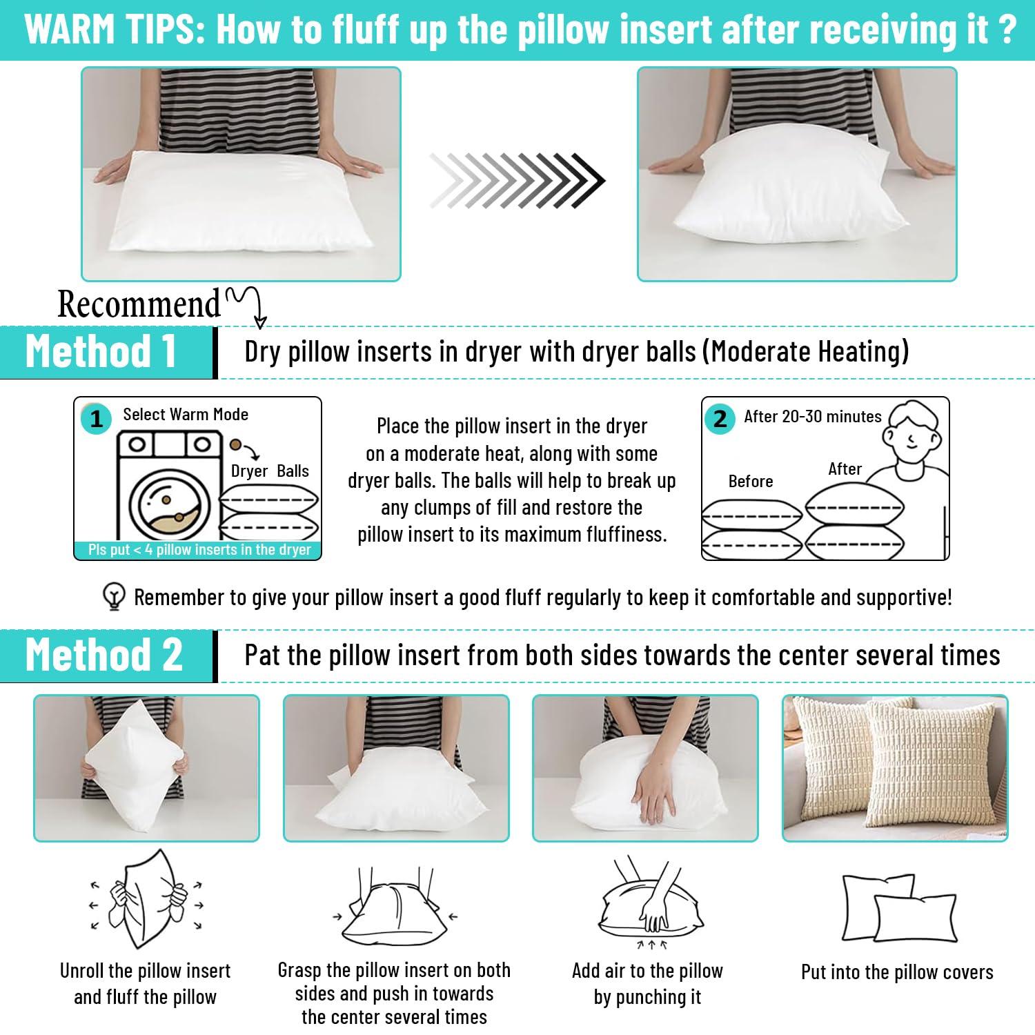 Bedding Throw Pillows Insert Set of 2 - 20 x 20 Inches Bed and Couch Pillows - Indoor Decorative Pillows