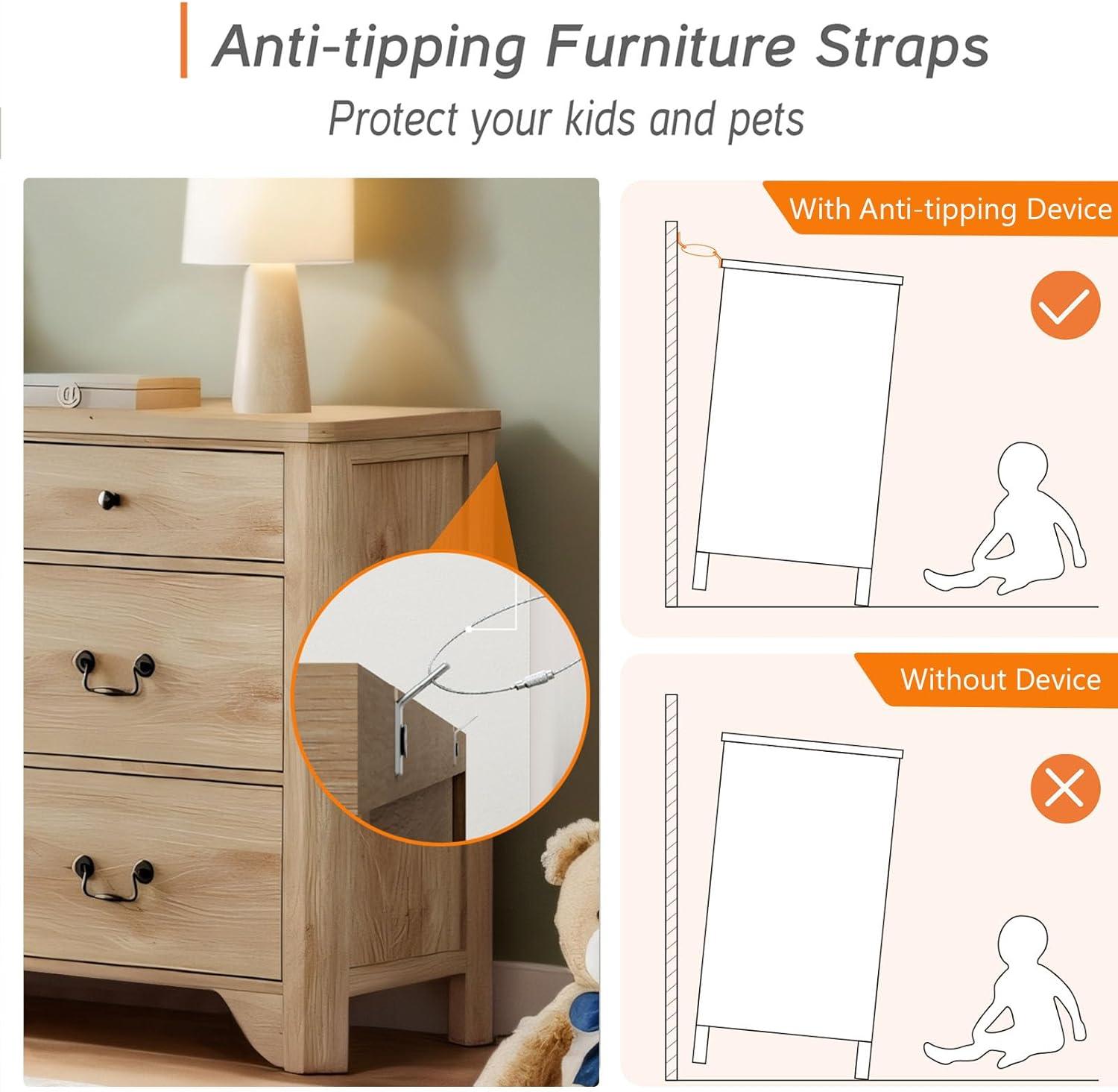 WAMPAT 3 Piece Dresser and Nightstand Sets, Farmhouse Dresser & Chest of Drawers with 6 Drawers & Metal Handle, Set of 2 Nightstands End Table with Charging Staion, 3 Piece Bedroom Set, Oak