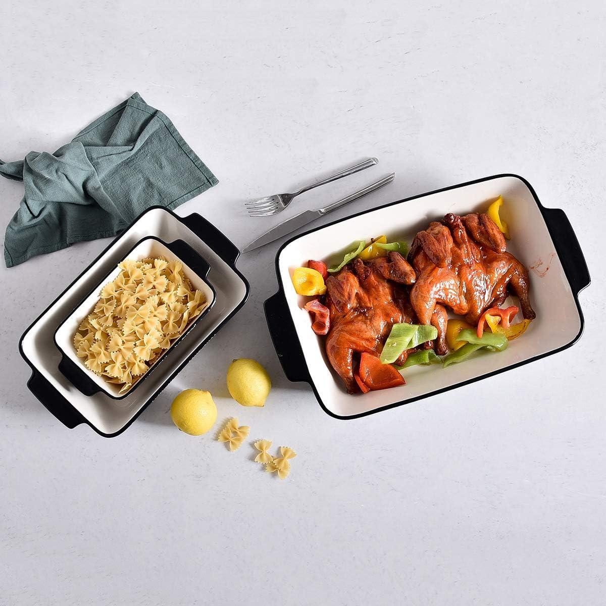 SWEEJAR Rectangular Ceramic Bakeware Set, Non-Stick Roasting Pan with Handles Baking Dishes,Casserole Pans for Cake Dinner, Set of 3 - Red