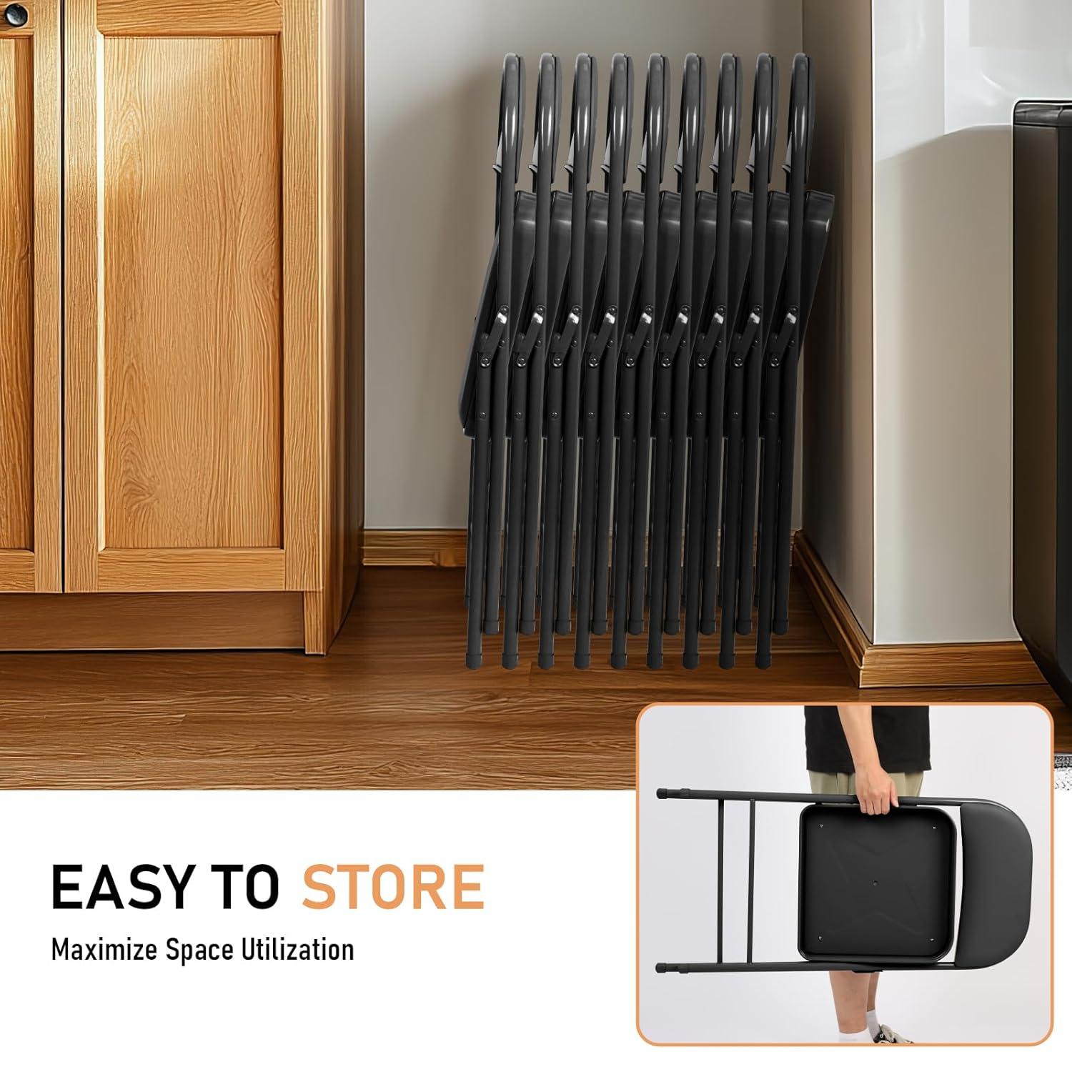 6 Pack Gray Folding Chairs with Padded Cushion and Back for Outside Portable Stackable Commercial Foldable Chairs with Steel Frame for Events Office Wedding Party, 330lbs Capacity