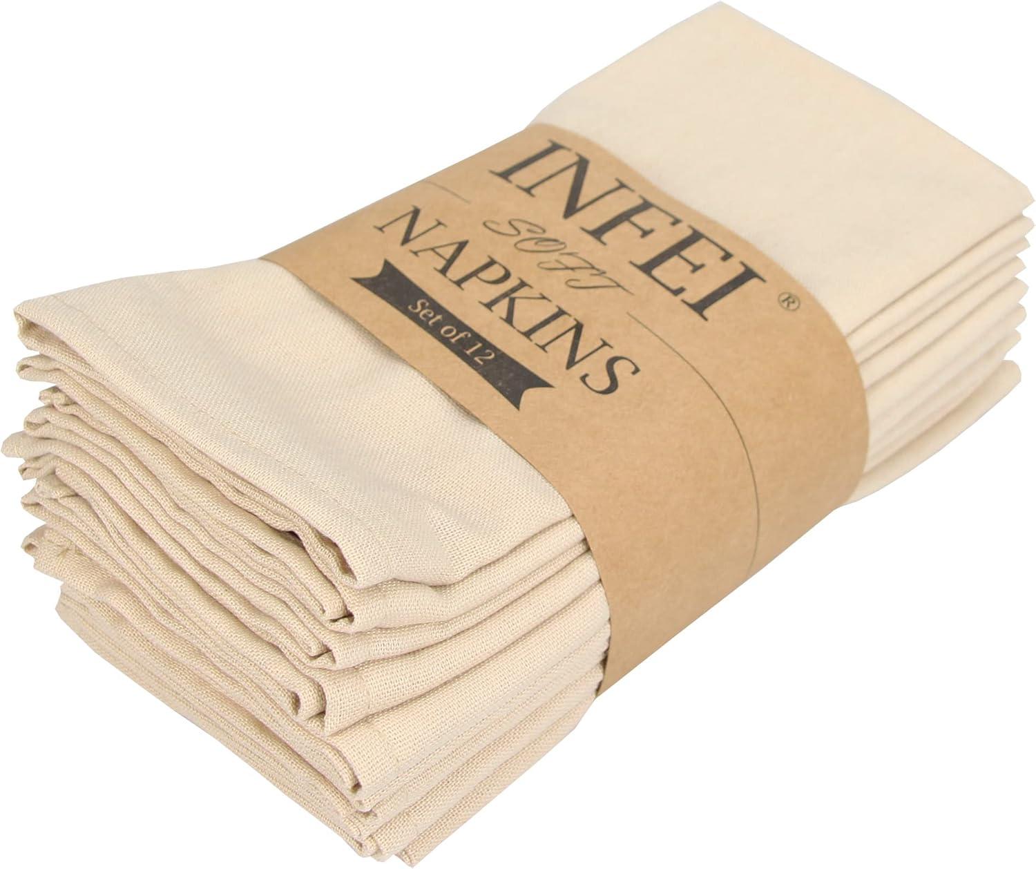 Solid Color Linen Cotton Thin Dinner Cloth Napkins Set of 12 (40 x 40 cm) for Events & Home Use