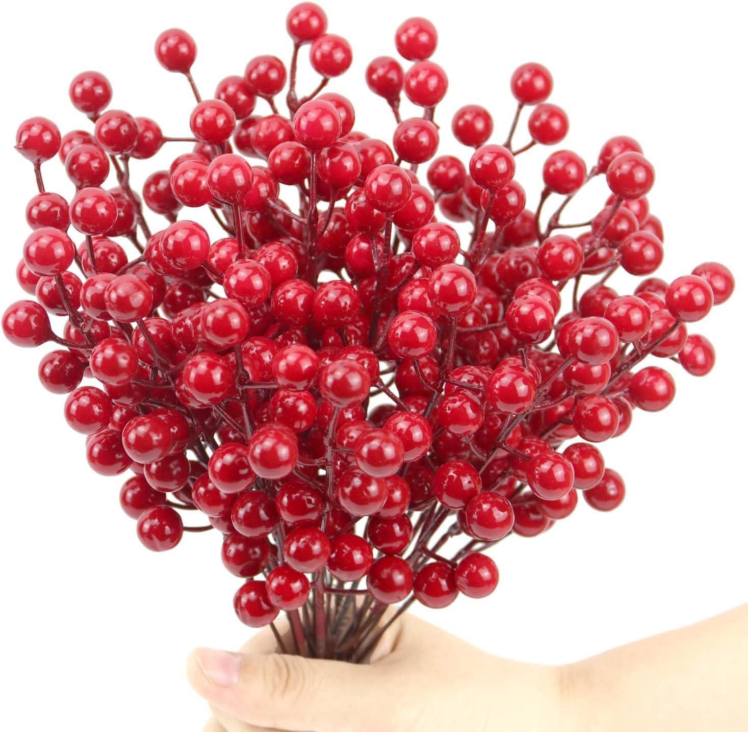 Holzlrgus Red Berries,30 Pack Artificial Red Berry Stems for Christmas Tree Decorations, Crafts, Holiday and Home Decor,10.2 Inch