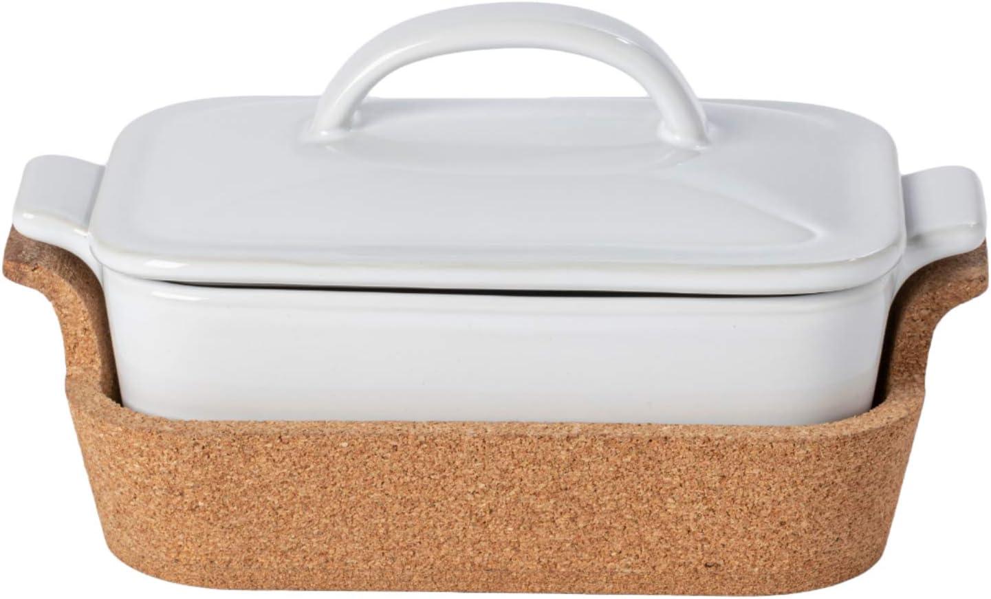 White Stoneware Rectangular Casserole with Cork Tray