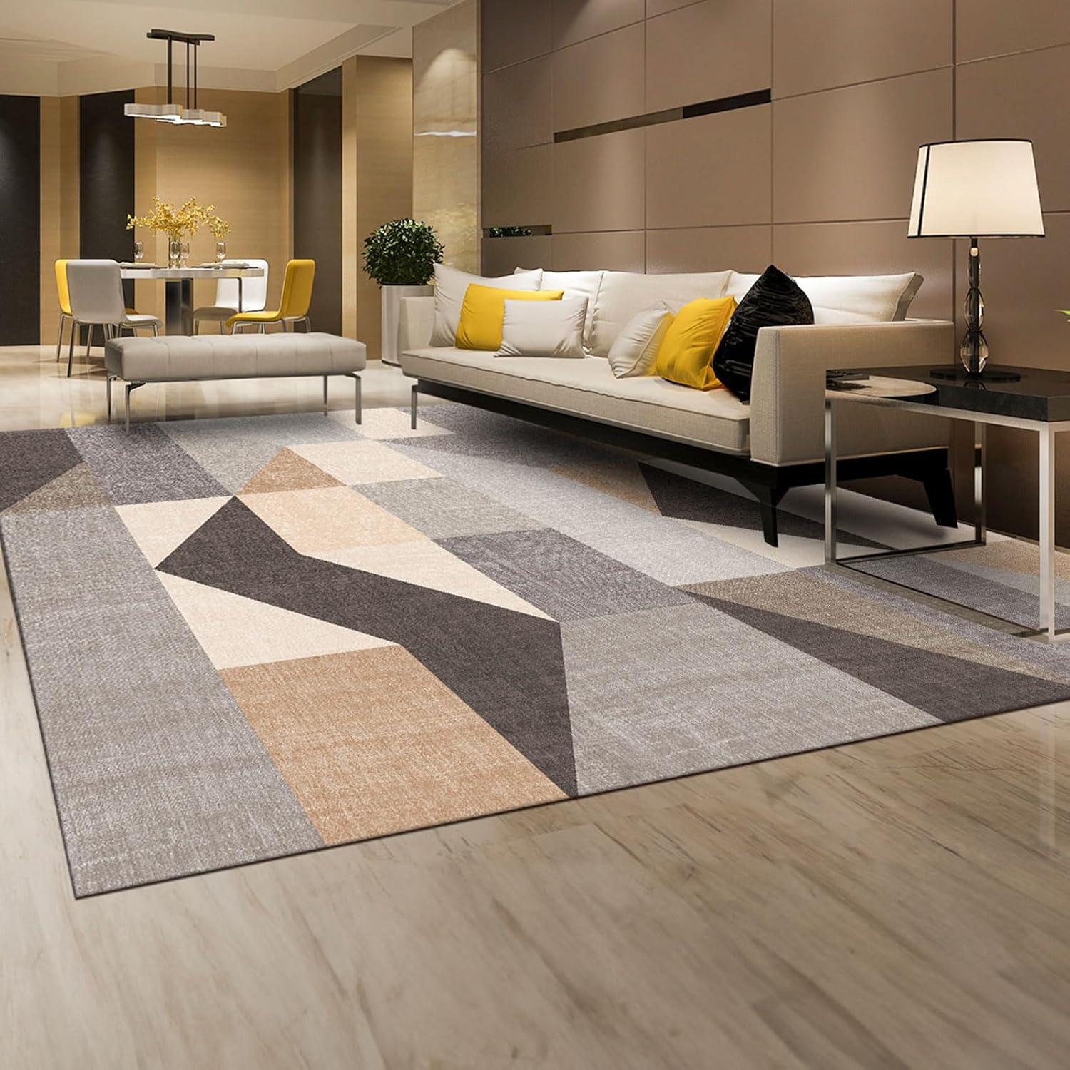 Ultra-Modern Geometric Foldable Area Rug, Abstract Block Collision Art Style Soft Thin Pile Carpet, Machine Washable Rug For Living Room, Bedroom, Kitchen - Non-Slip Backing, Non-Shedding, Easy-Cleaning and Home Decor Ideas.