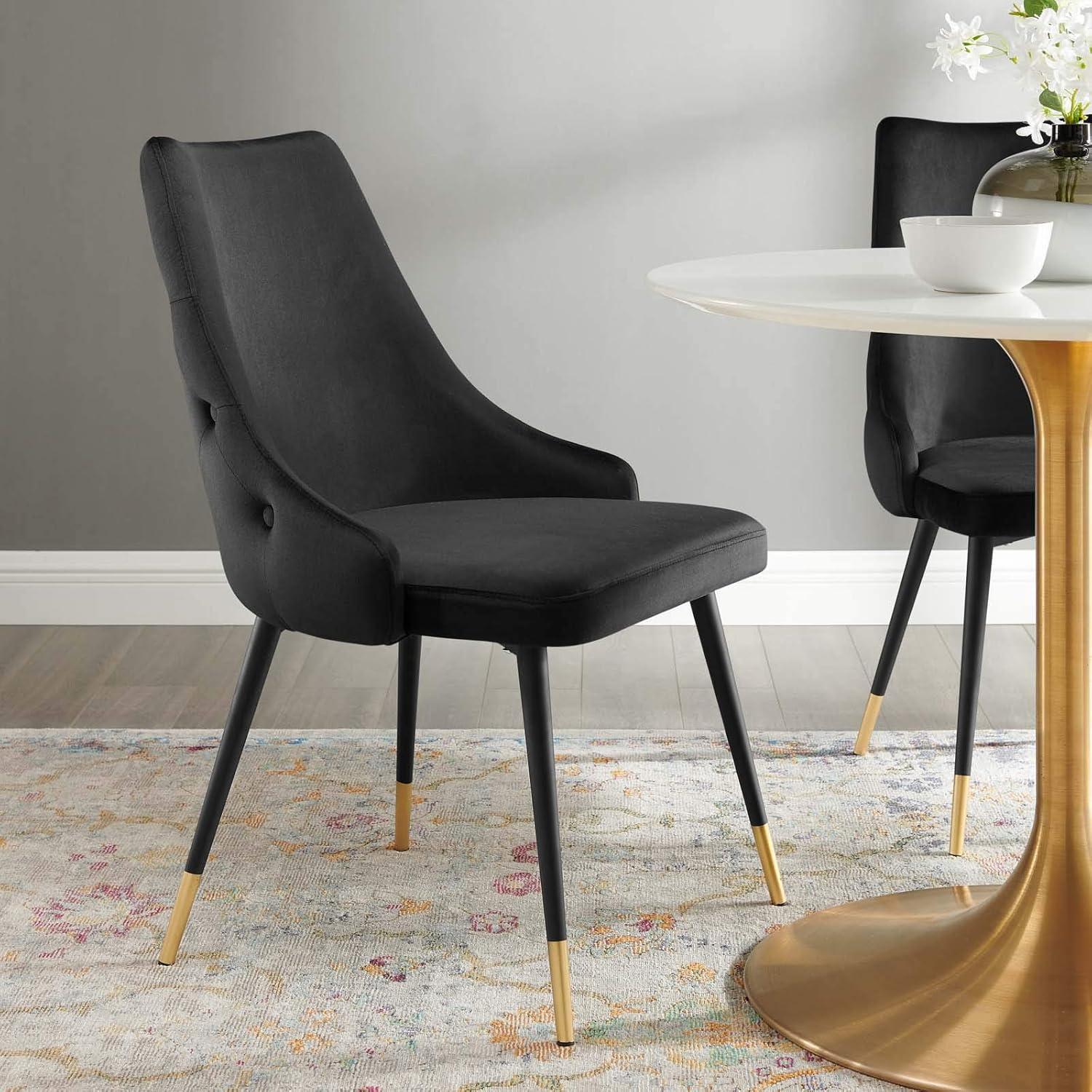 Elegant Black Velvet Dining Side Chair with Gold Tapered Legs