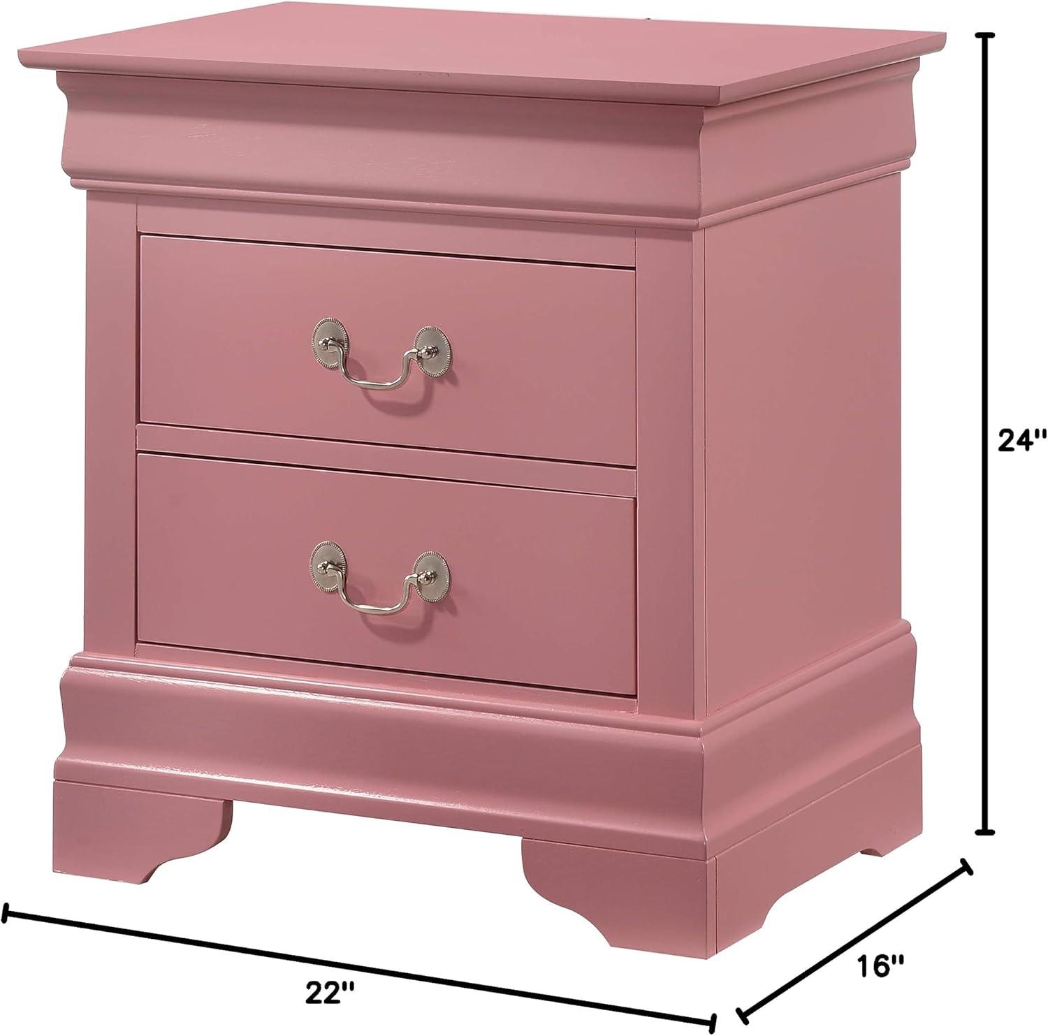 Glory Furniture Louis Phillipe 2 Drawer Nightstand in Pink