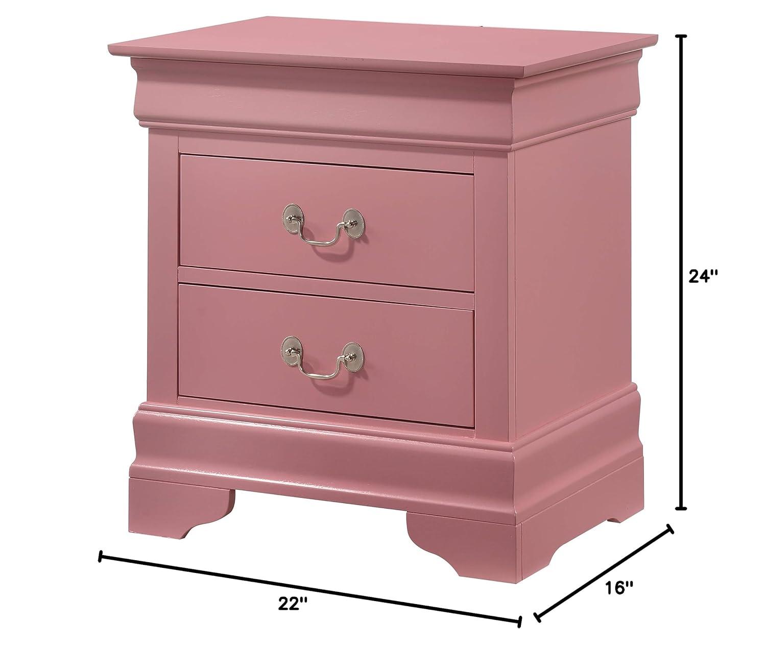 Glory Furniture Louis Phillipe 2 Drawer Nightstand in Pink