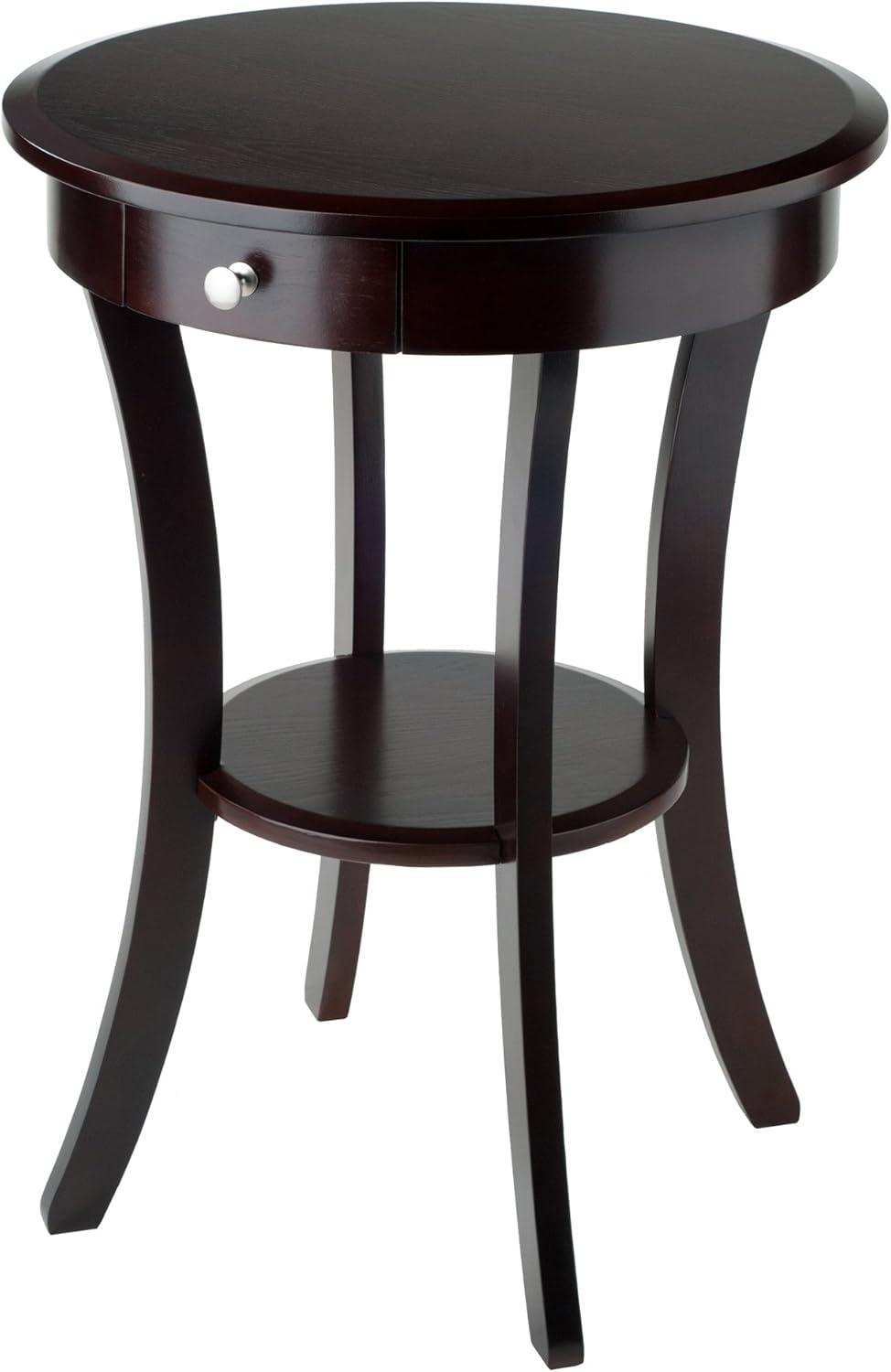 Sasha Round Accent Table - Cappuccino - Winsome: Flared Legs, Wood Composite, Storage Shelf