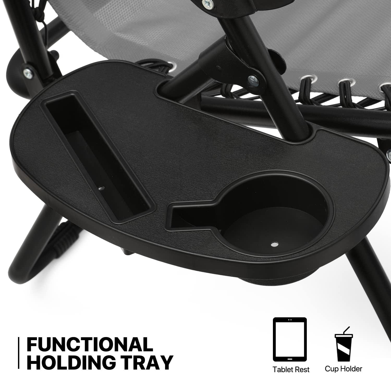 Adjustable Gray Textile Mesh Zero Gravity Recliner Set with Table