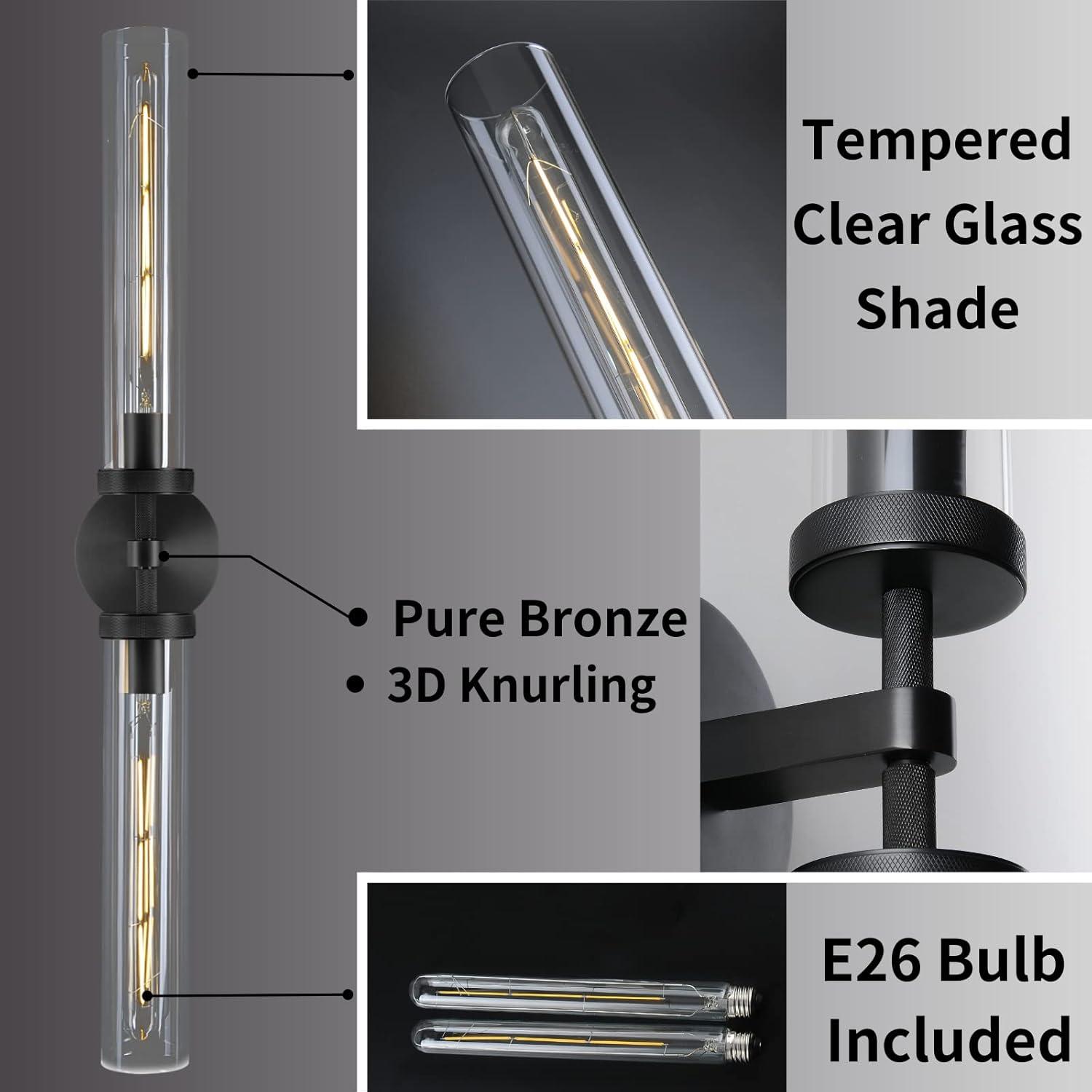 Modern Black 30" Double Glass Tube Wall Sconce