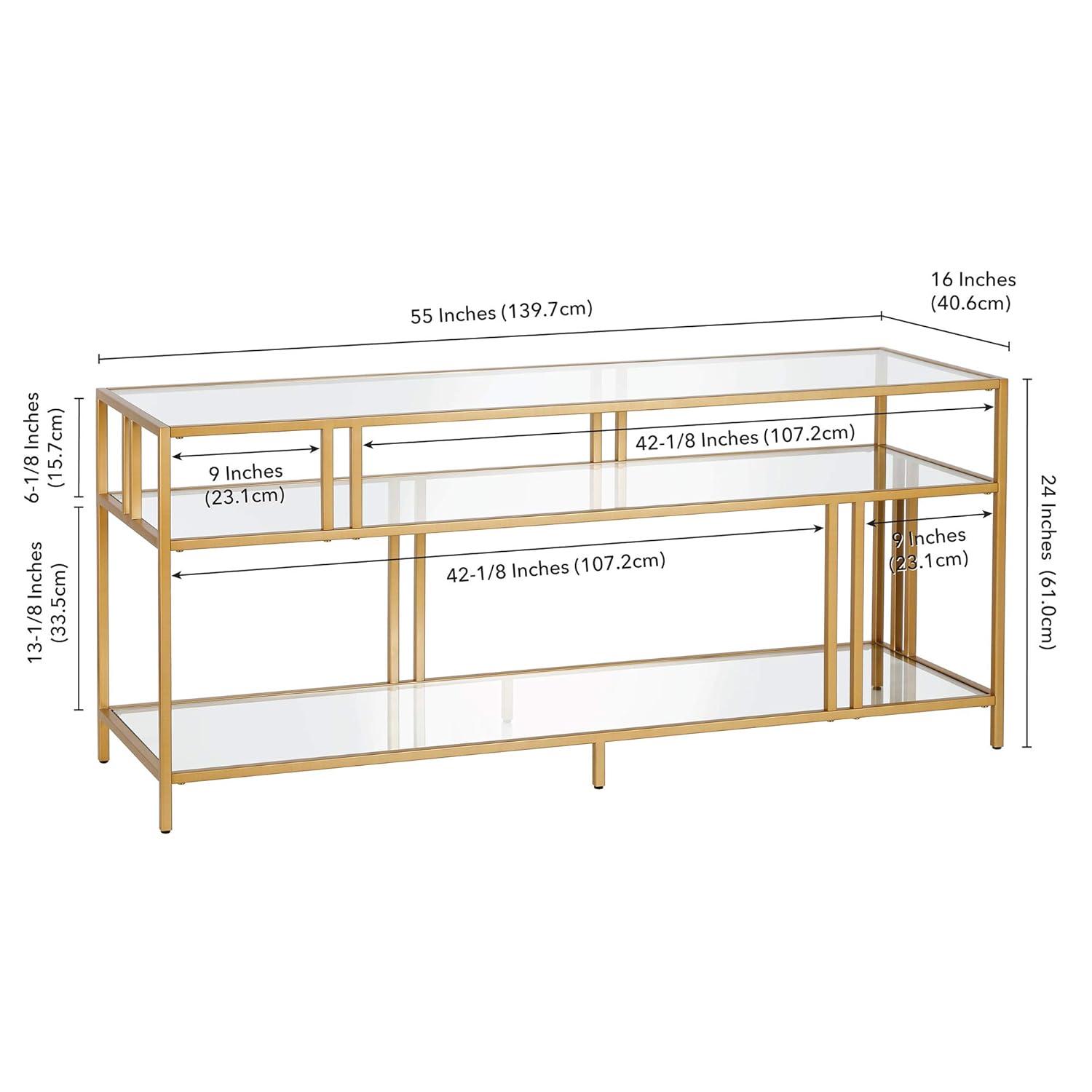 Evelyn&Zoe Cortland 48" Wide Rectangular Console Table with Glass Shelves, Brass