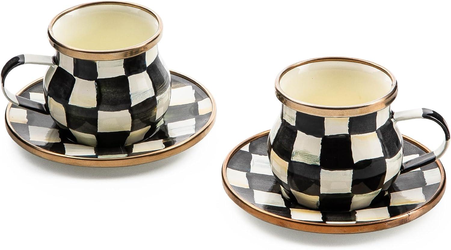 Courtly Check Enamel Espresso Cup & Saucer Set, Black and White