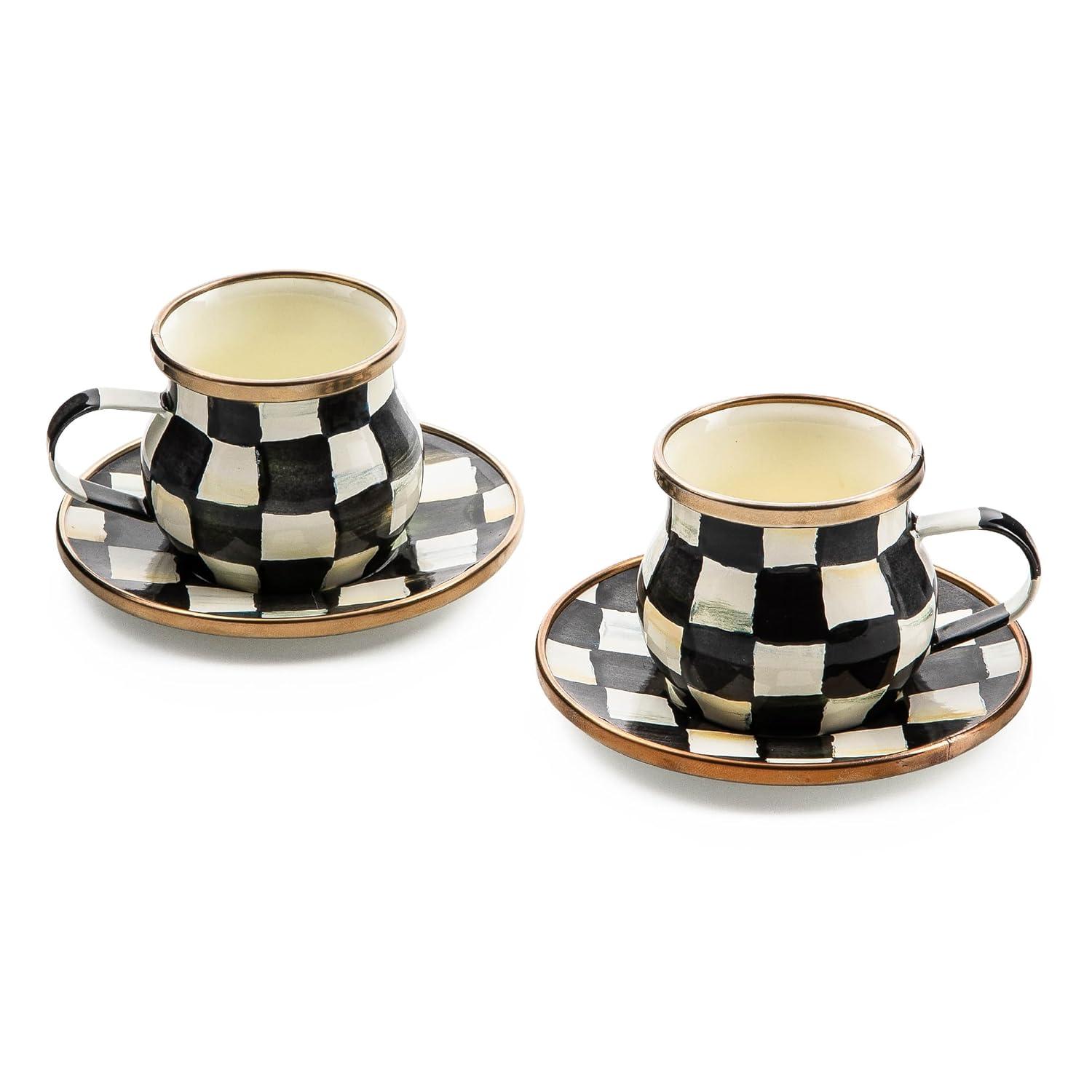 Courtly Check Enamel Espresso Cup & Saucer Set, Black and White