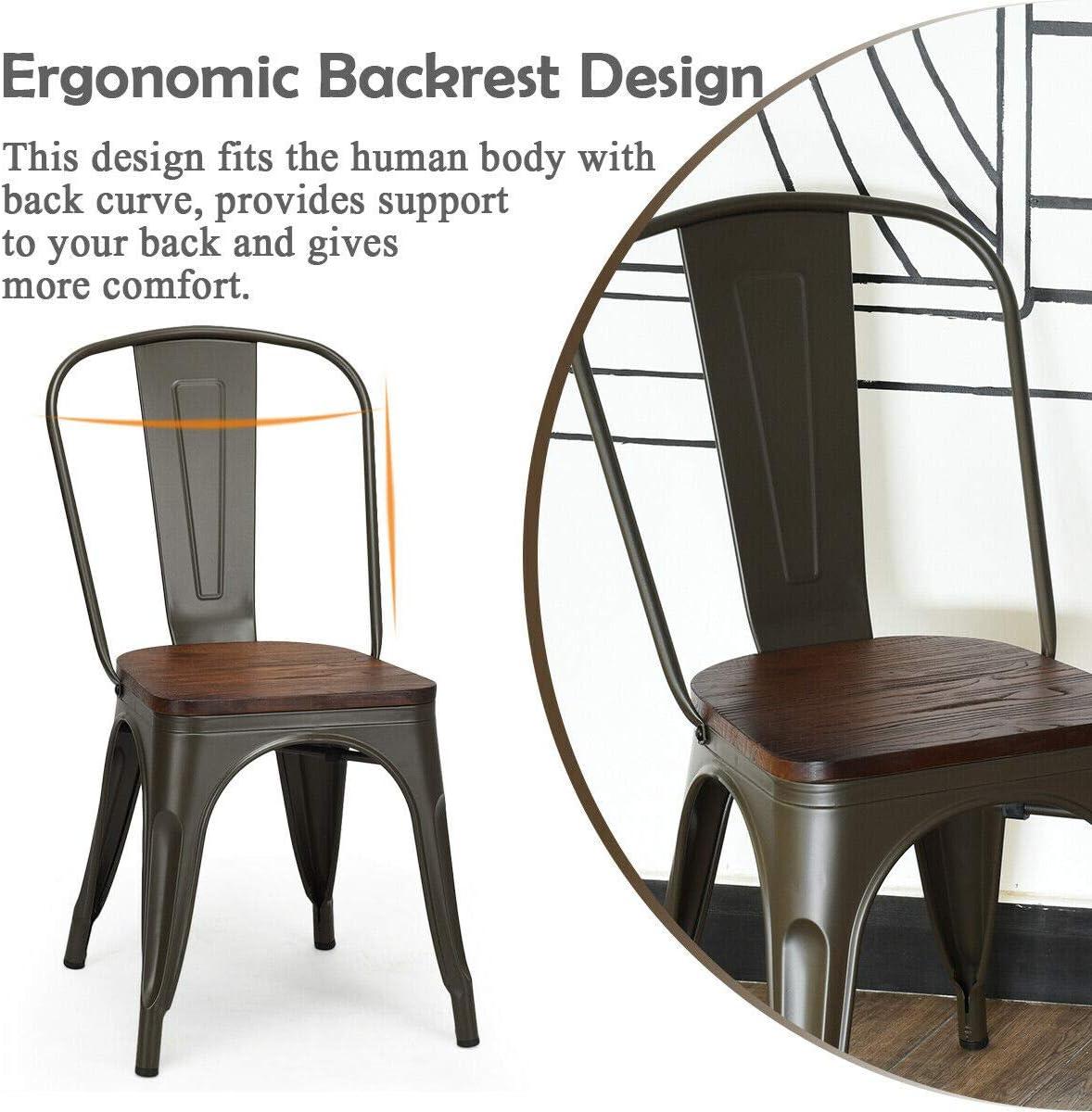 Costway Set of 4 Style Metal Dining Side Chair Wood Seat Stackable Bistro Cafe