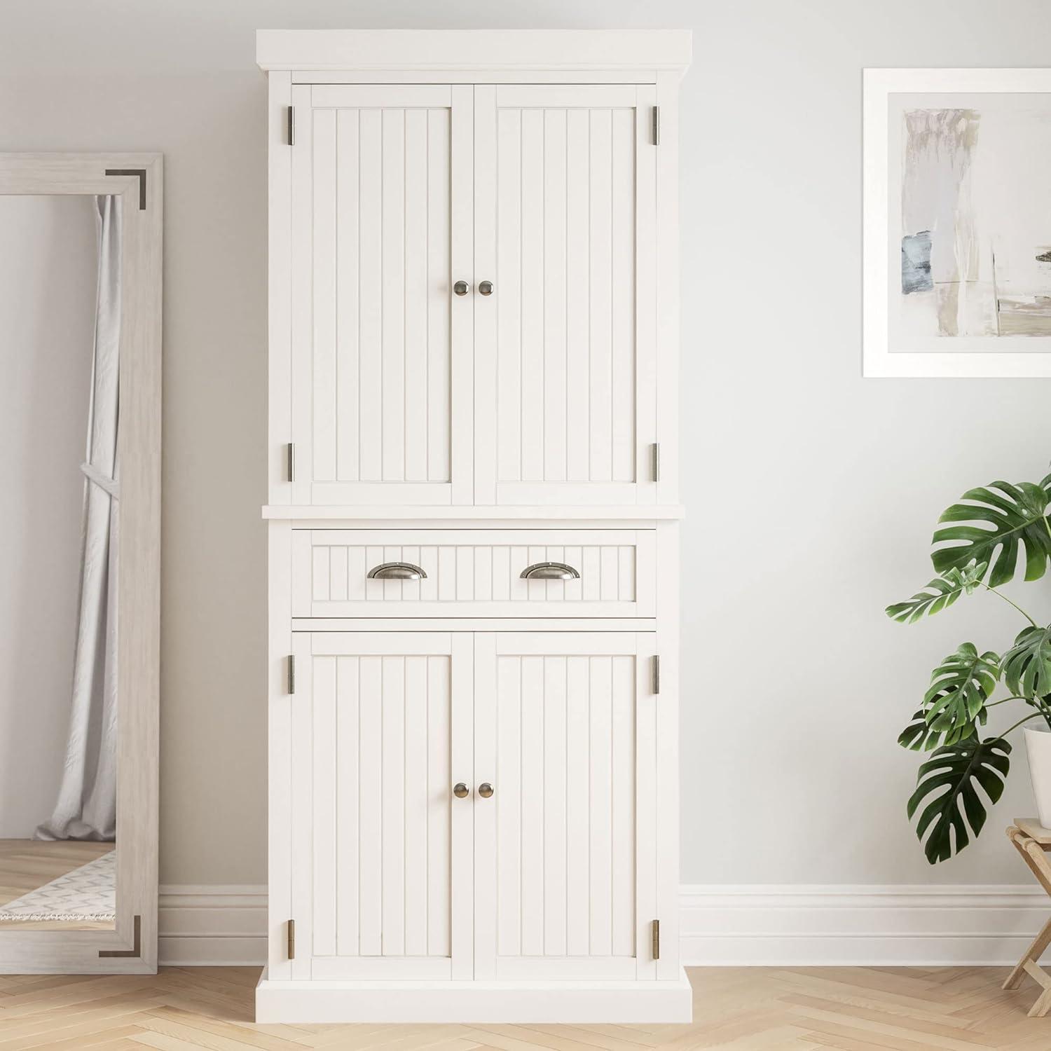 Nantucket Distressed White Wood Kitchen Pantry