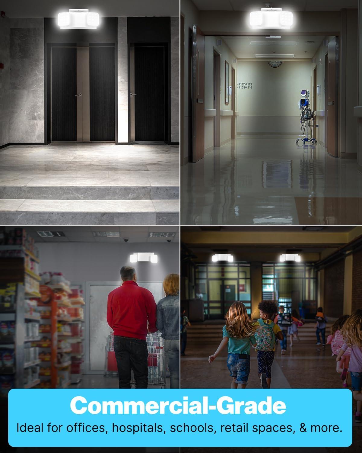 Sunco LED Emergency Lights, Commercial Lighting for Business, Power Outages, Offices, with Backup Battery (90 Minutes), Wall Mount, Hard Wired, 120-277V, Fire Resistant (94V-0) UL 2 Pack.