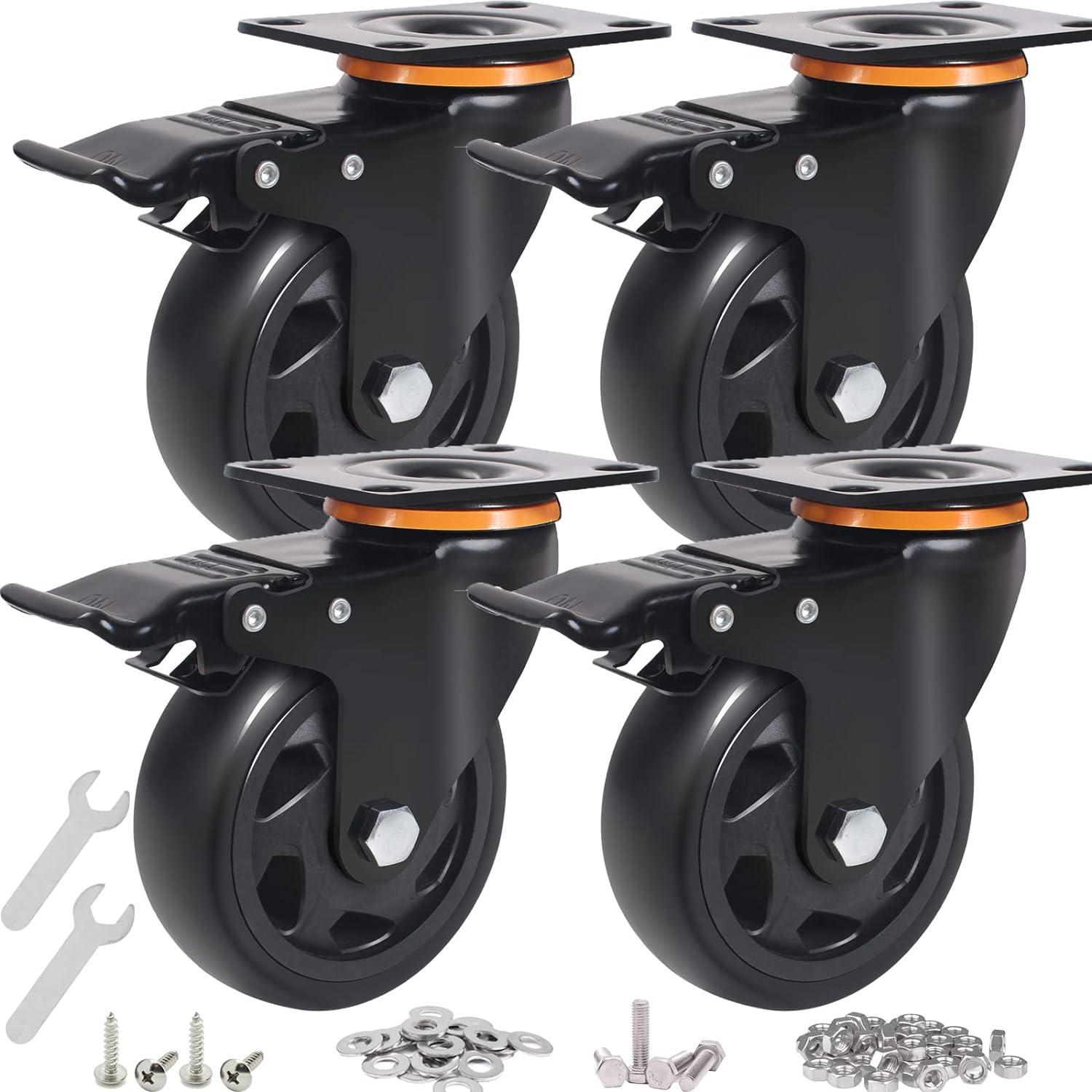 4 Inch Orange Polyurethane Heavy Duty Stem Caster Wheels with Dual Locking