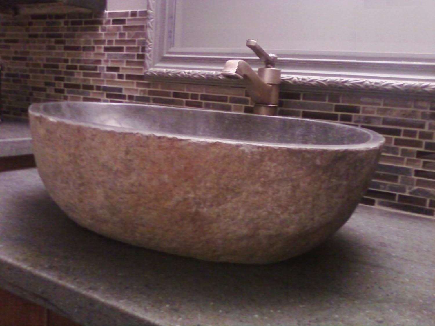 Natural River Rock Polished Stone Vessel Sink