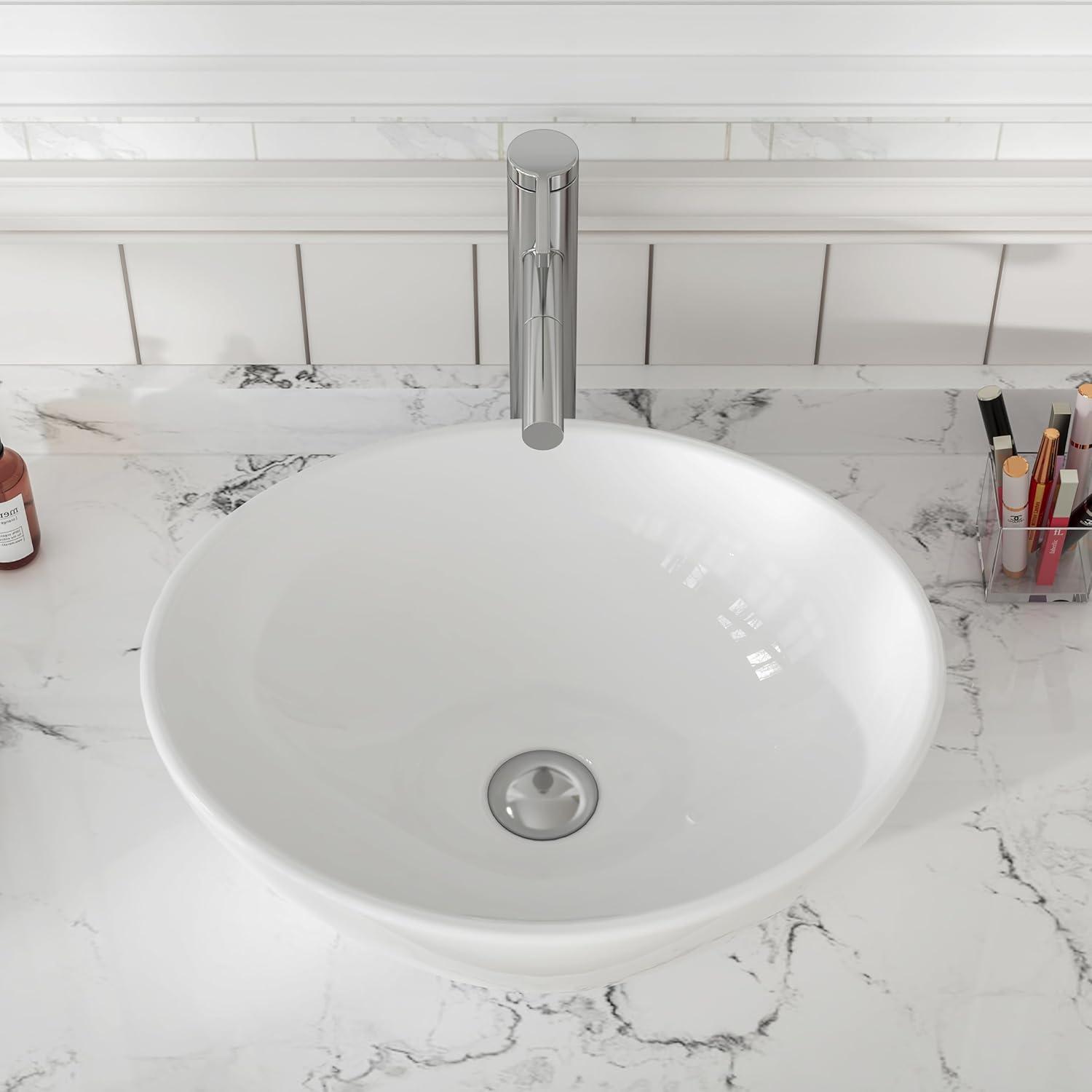 MEJE 16x13-inch Oval White Ceramic Vessel Sink,Modern Egg Shape Bowl, Above Counter Bathroom Vanity Sink