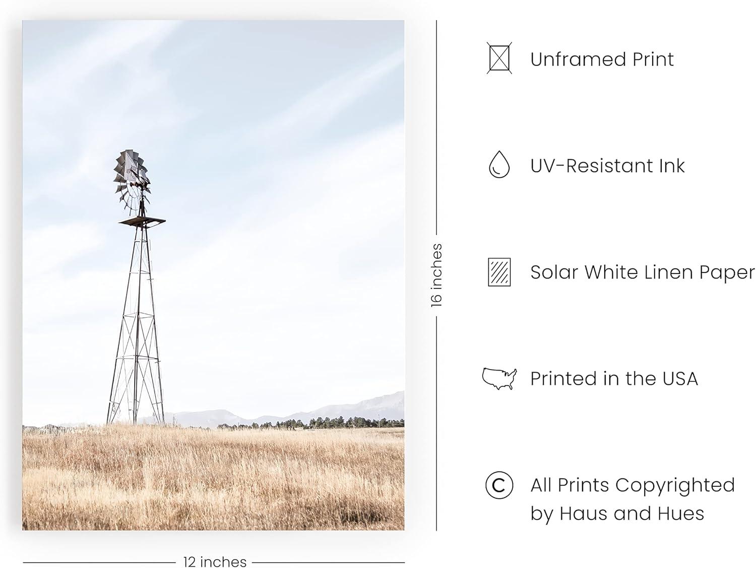 HAUS AND HUES Windmill Pictures Wall Decor - Farmhouse Pictures Wall Decor, Barn Pictures Wall Art, Western Pictures Wall Decor, Country Wall Pictures, Farm Scene Pictures For Wall (12x16, Unframed)