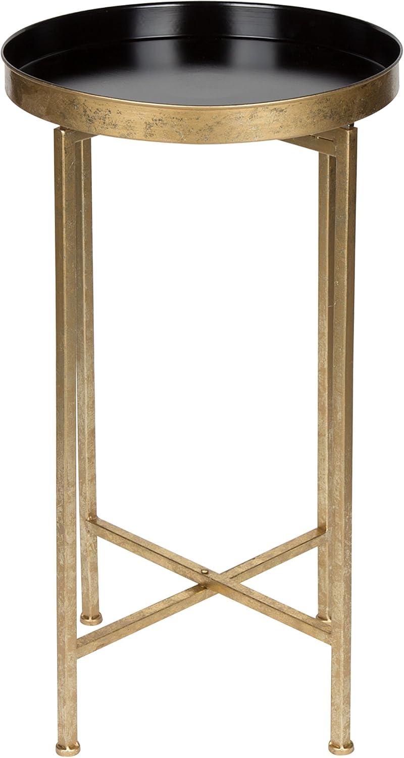 Kate and Laurel Celia Round Metal Tea Table, 14x14x25.75, Gold and Black